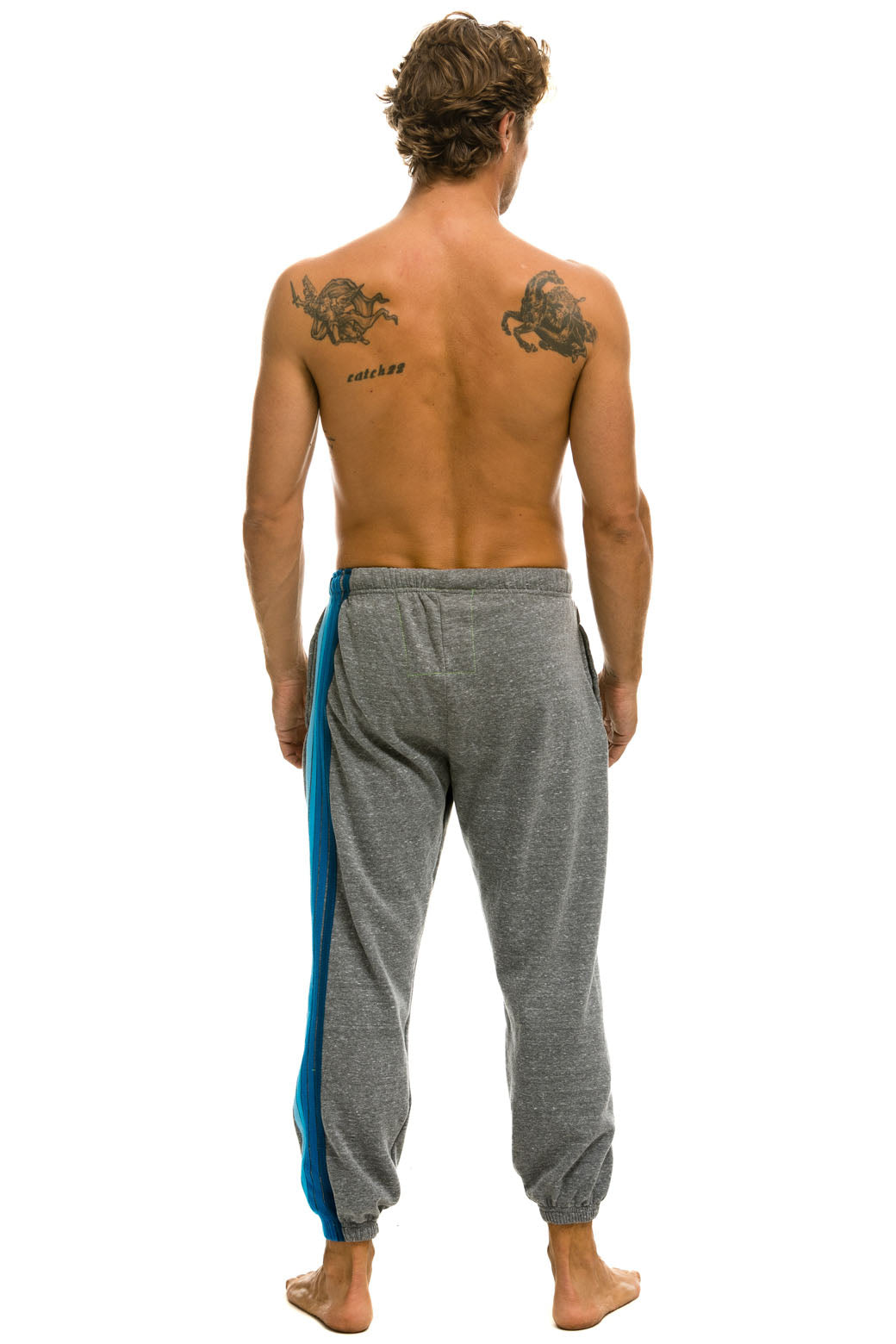 5 STRIPE SWEATPANTS - HEATHER GREY // BLUE