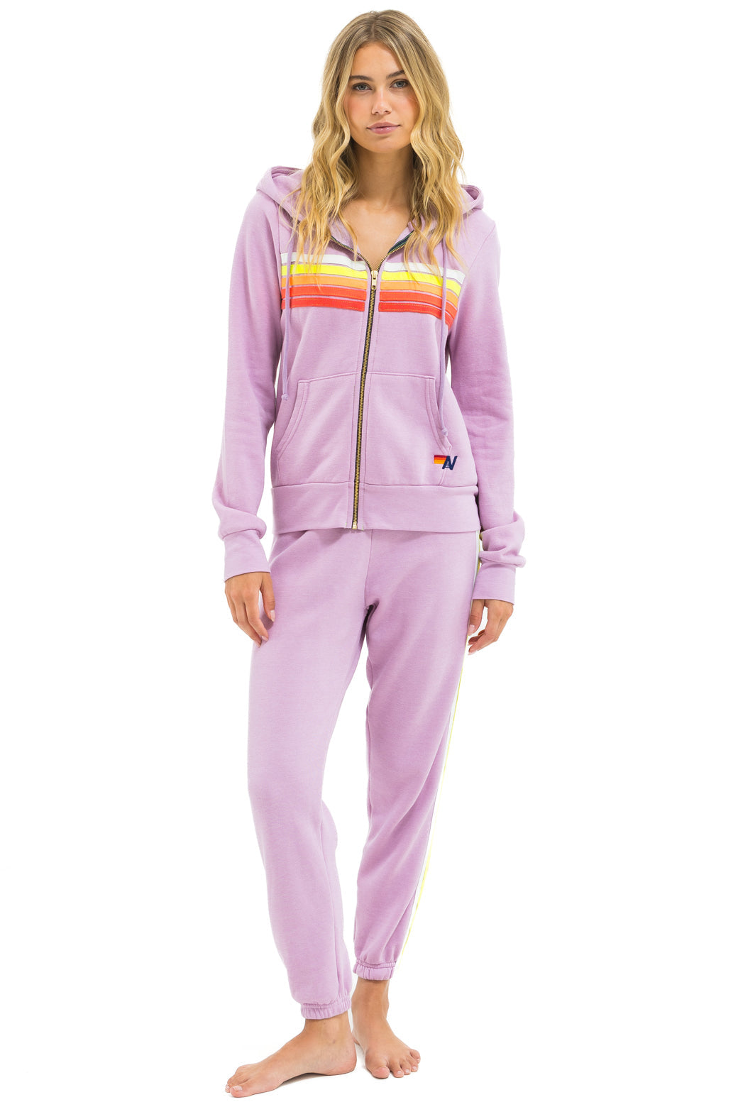 5 STRIPE HOODIE - MAUVE // WHITE NEON