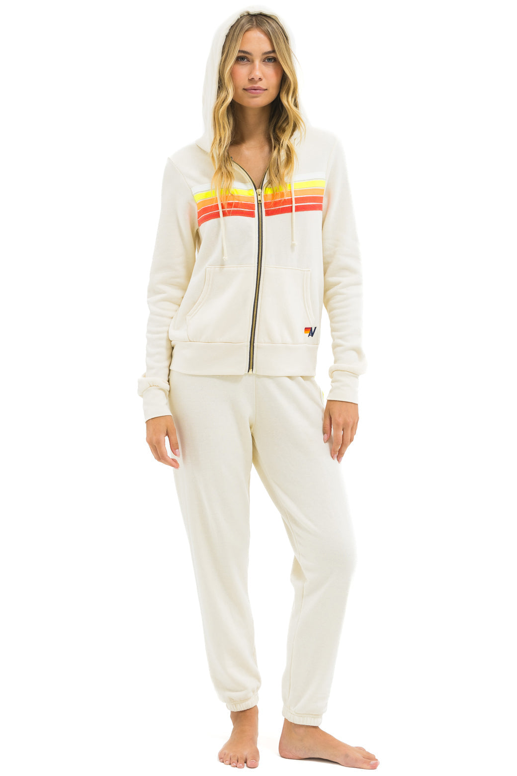 5 STRIPE HOODIE - VINTAGE WHITE // WHITE NEON