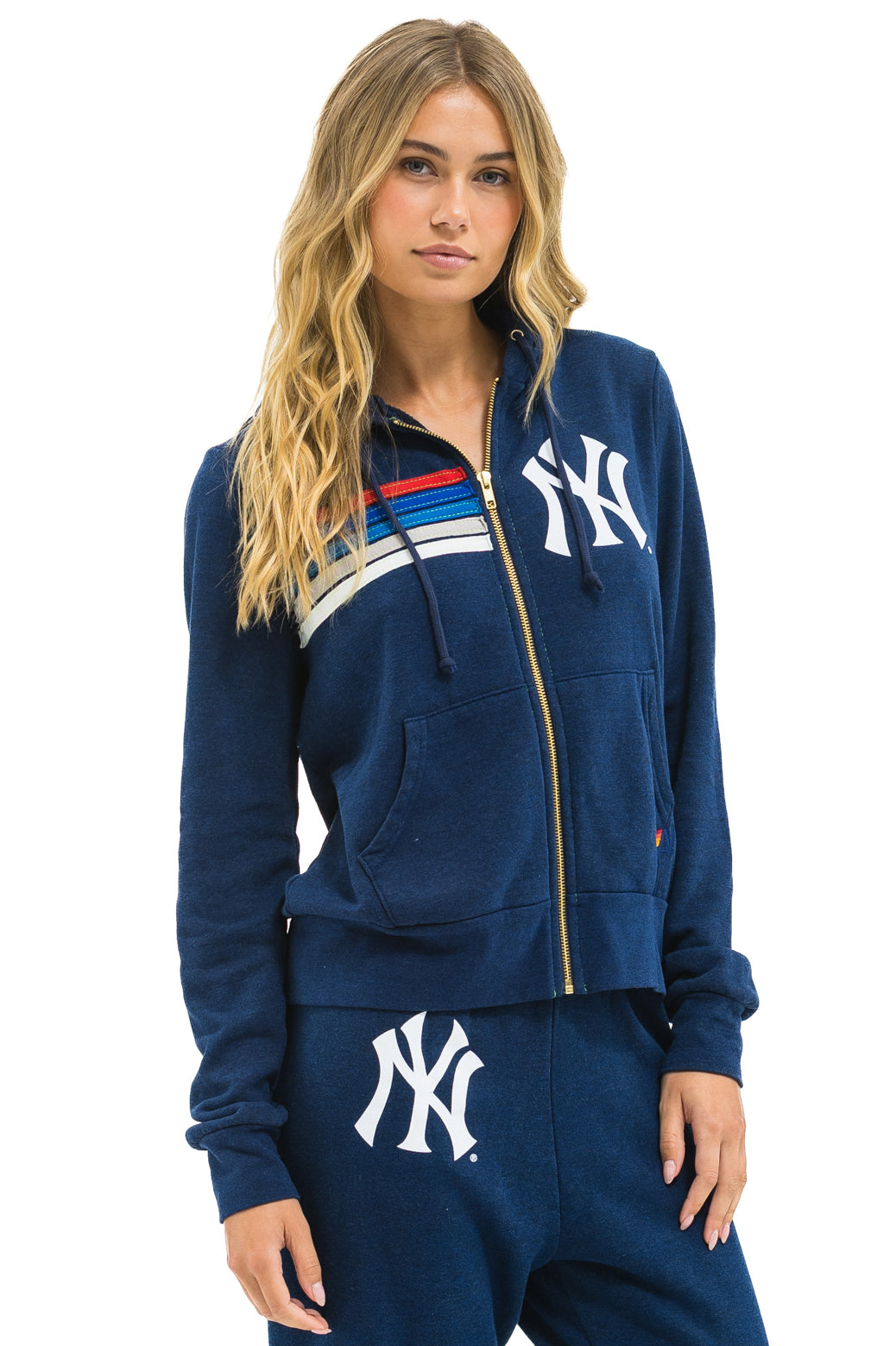NY YANKEES 5 STRIPE ZIP HOODIE - NAVY // USA