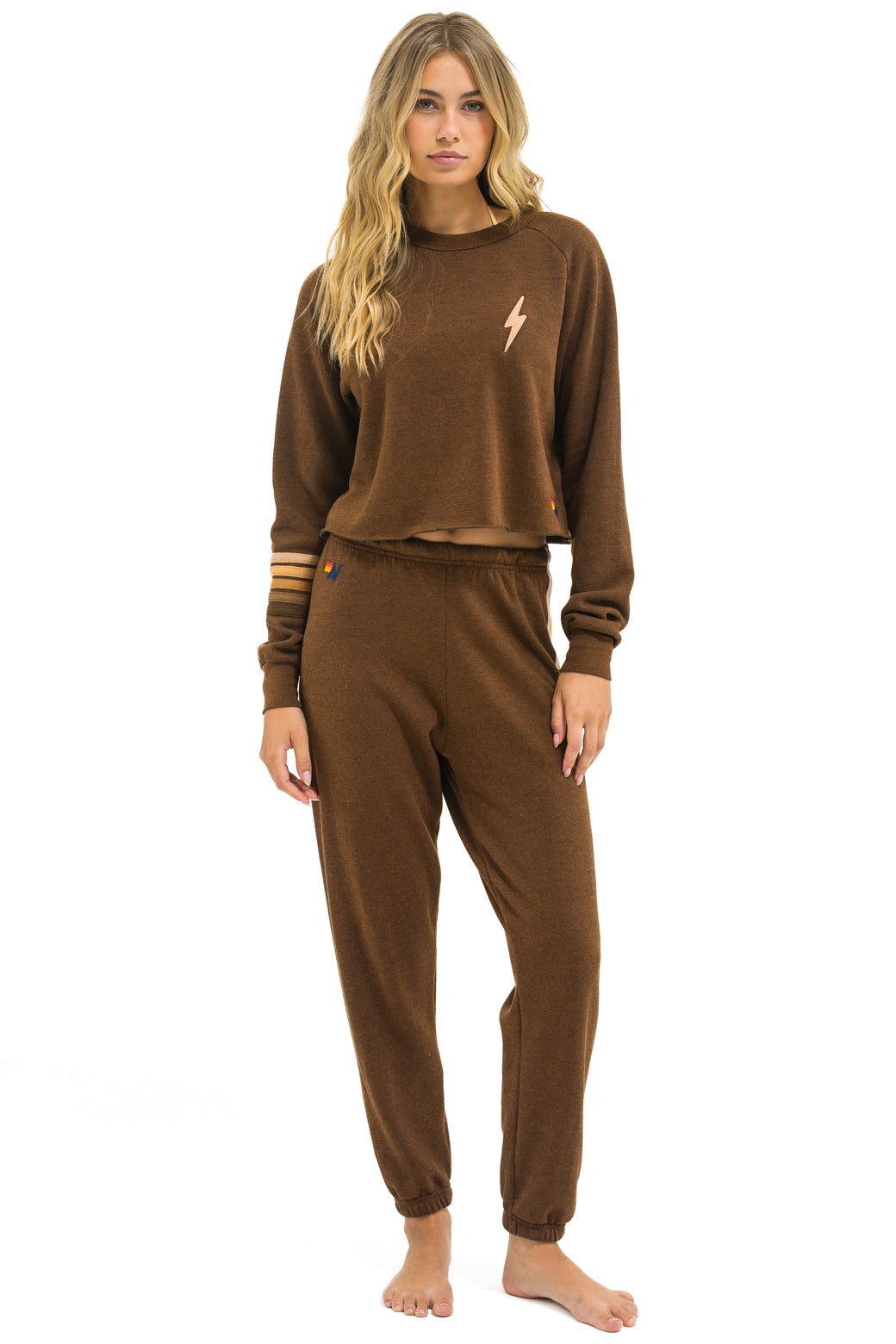 BOLT RUGBY STITCH CROPPED CREW SWEATSHIRT - CHOCOLATE // ESPRESSO