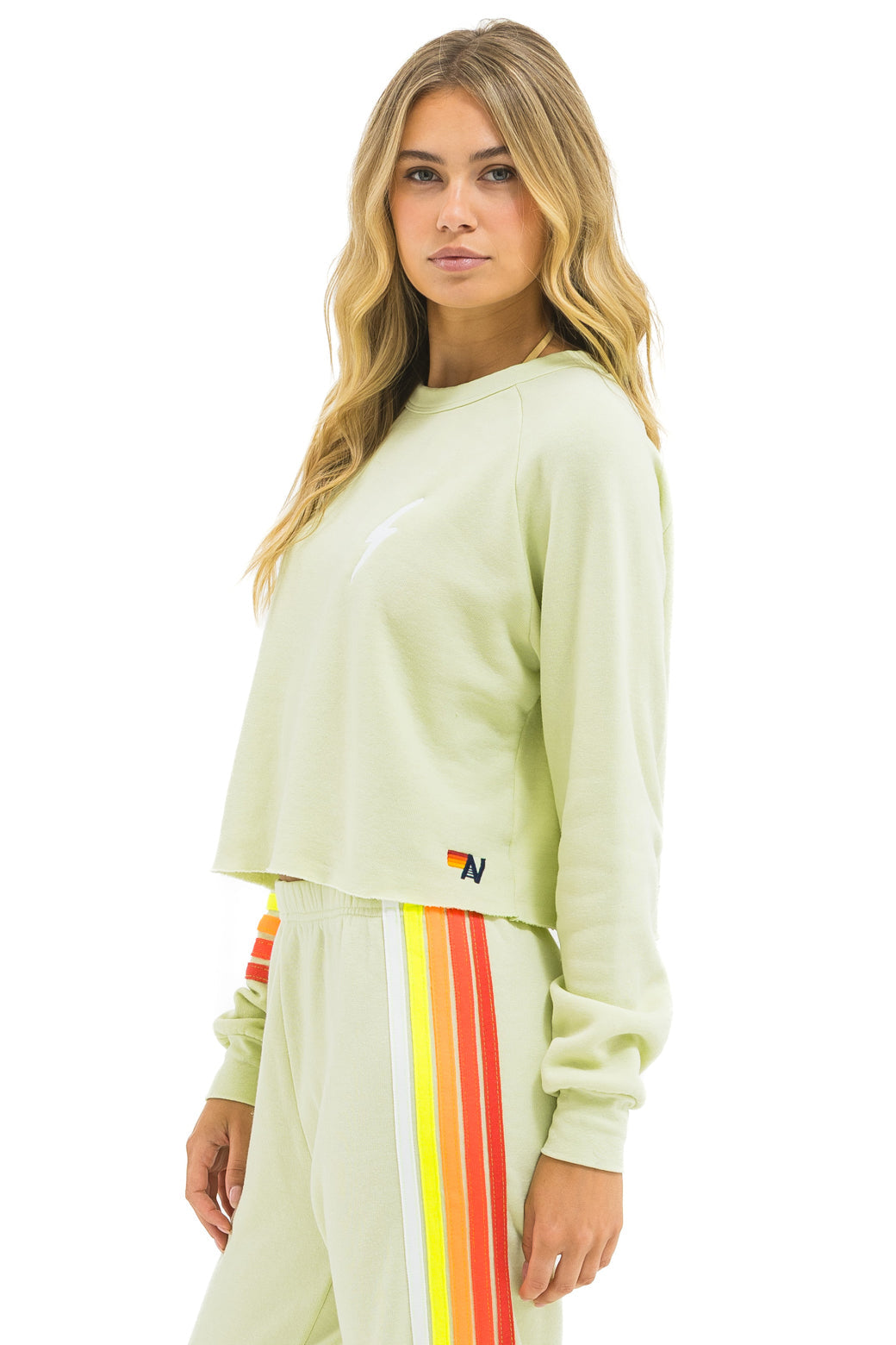 BOLT RUGBY STITCH CROPPED CREW SWEATSHIRT - LIME CREAM // WHITE NEON