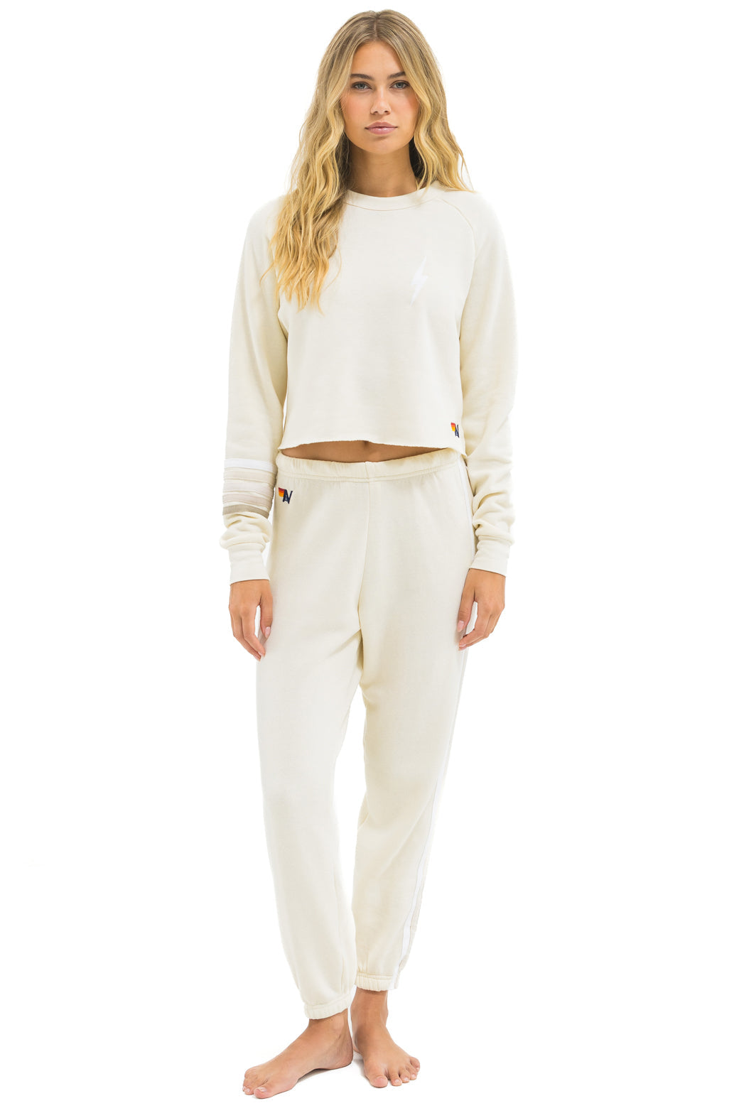 BOLT RUGBY STITCH CROPPED CREW SWEATSHIRT - VINTAGE WHITE // WHITE GREY