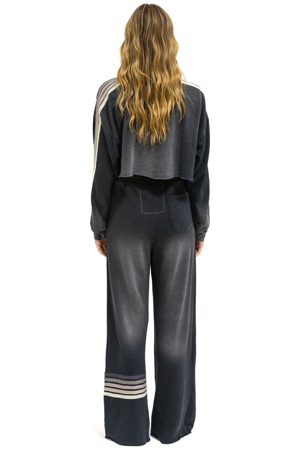 CLASSIC STRIPE CROPPED CREW SWEATSHIRT RELAXED - FADED SMOKE