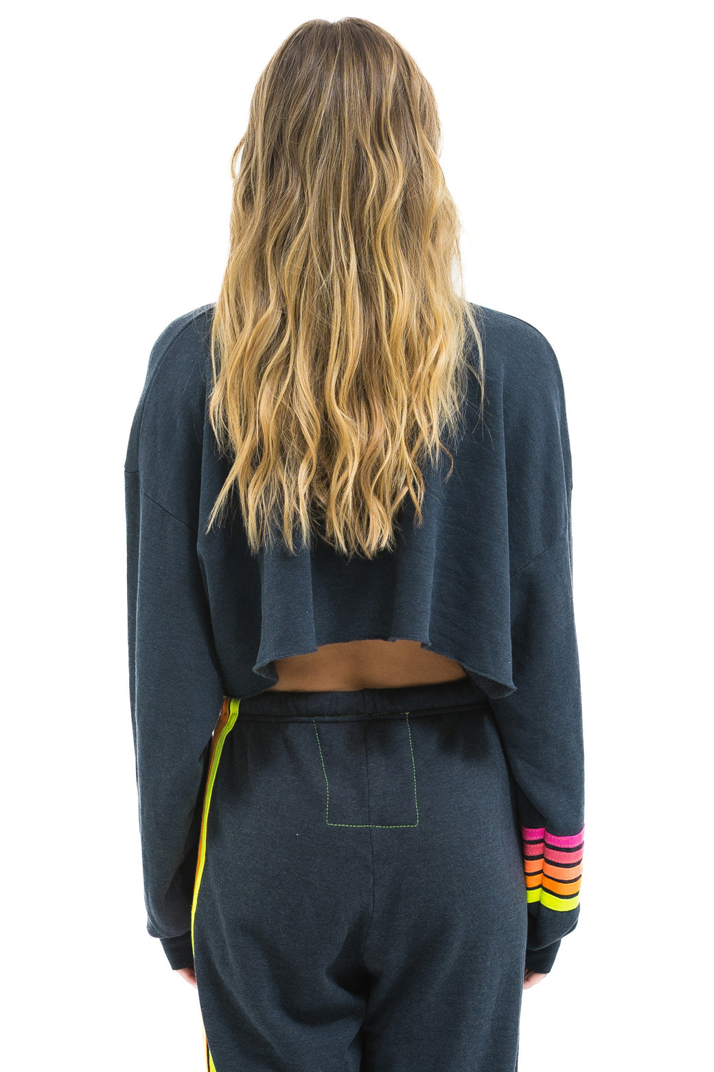 RUGBY STITCH CROPPED CREW SWEATSHIRT RELAXED - CHARCOAL // NEON