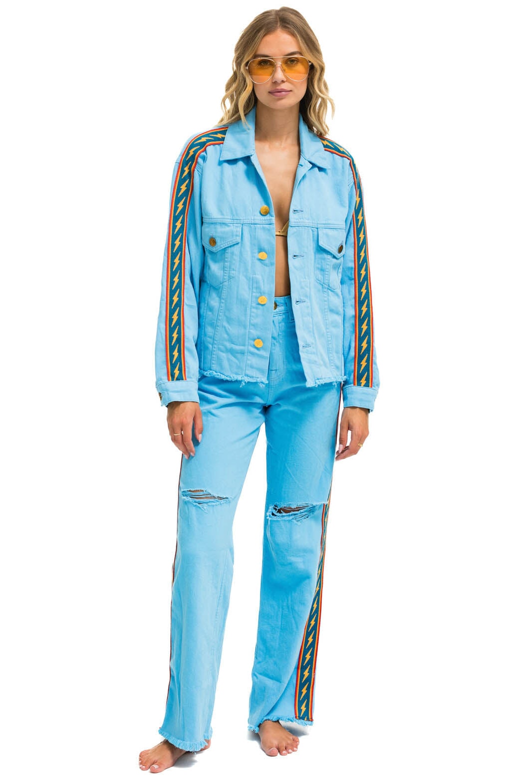 BOLT STRIPE HI RISE WIDE-LEG GYPSY JEAN - SKY