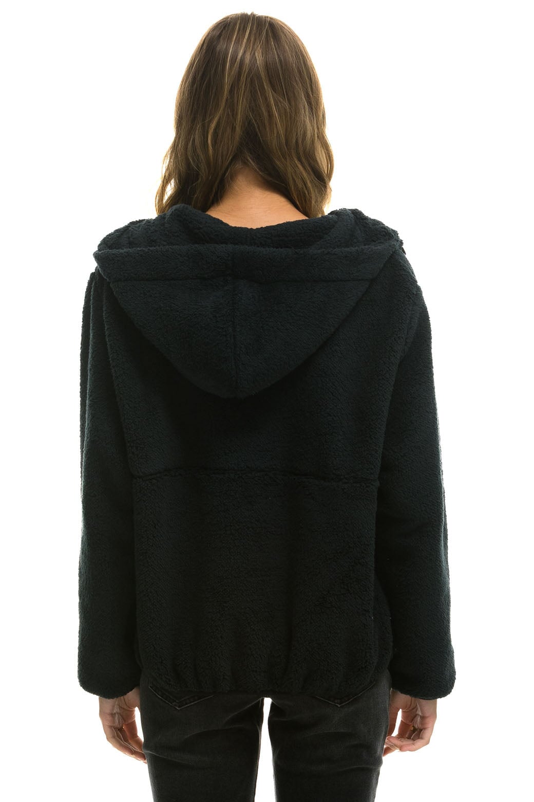 TEDDY APRES HOODED HALF ZIP JACKET - BLACK