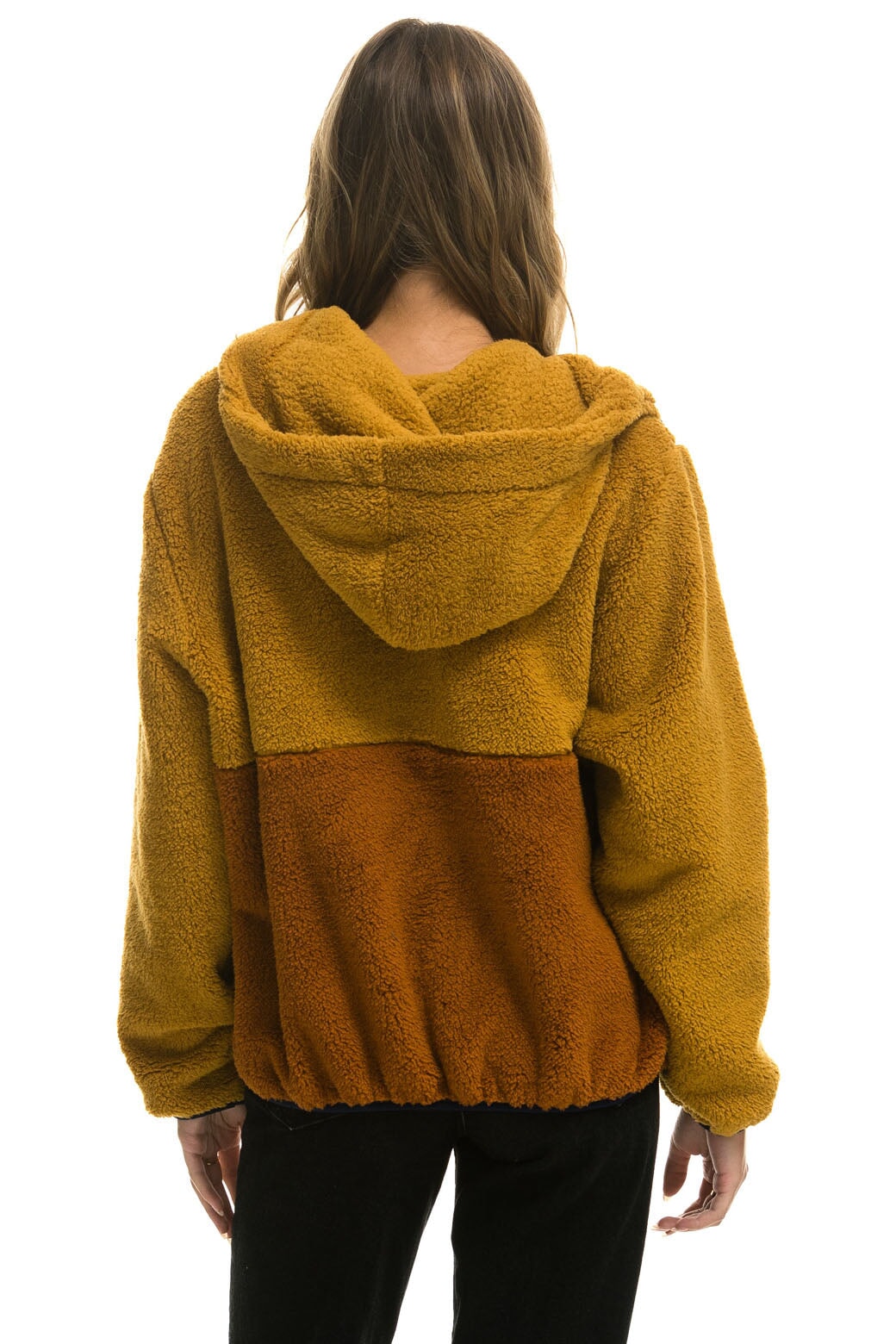 TEDDY APRES HOODED HALF ZIP COLOR BLOCK JACKET - HONEY
