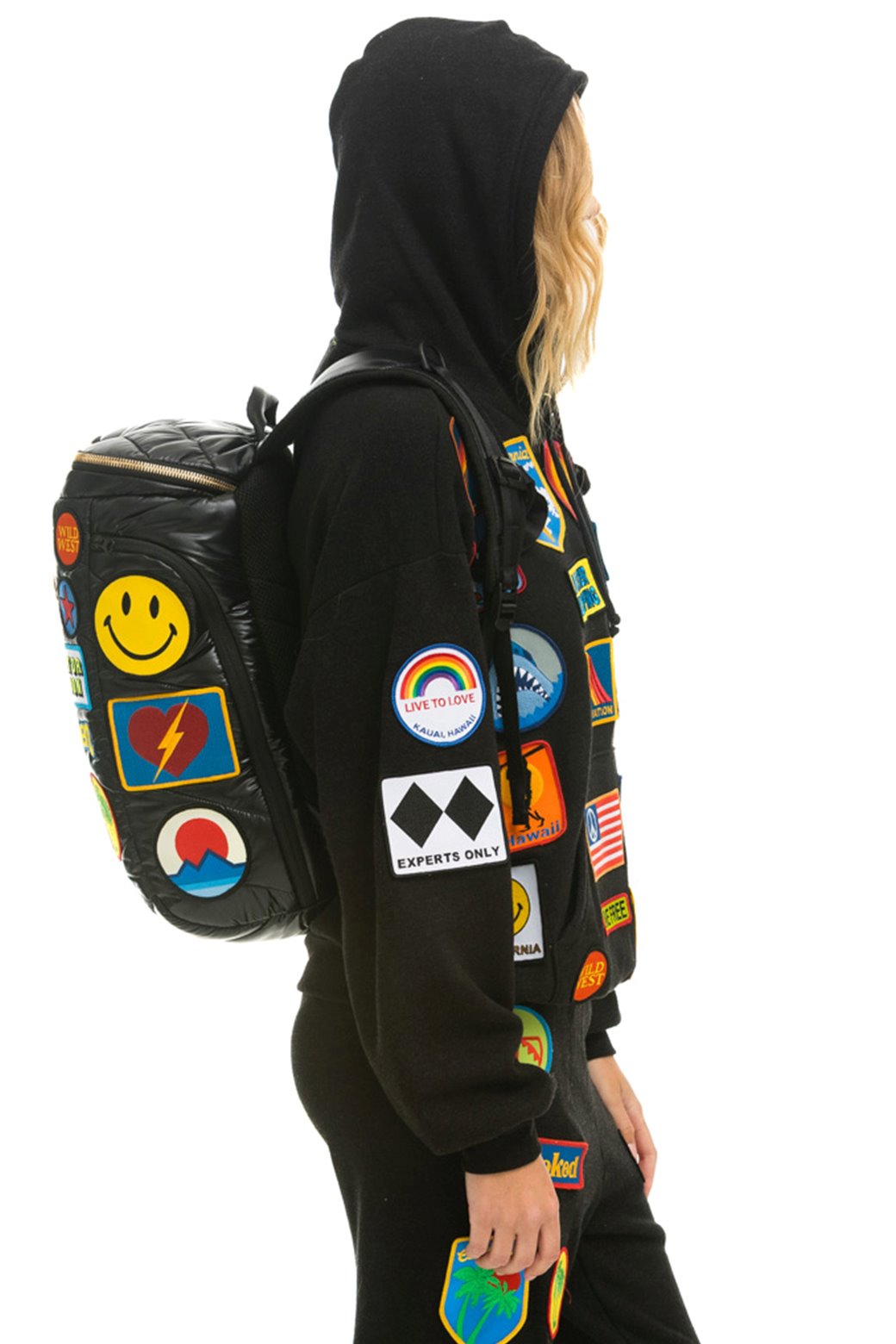 VINTAGE PATCH PUFFER BACKPACK - BLACK GLOSSY