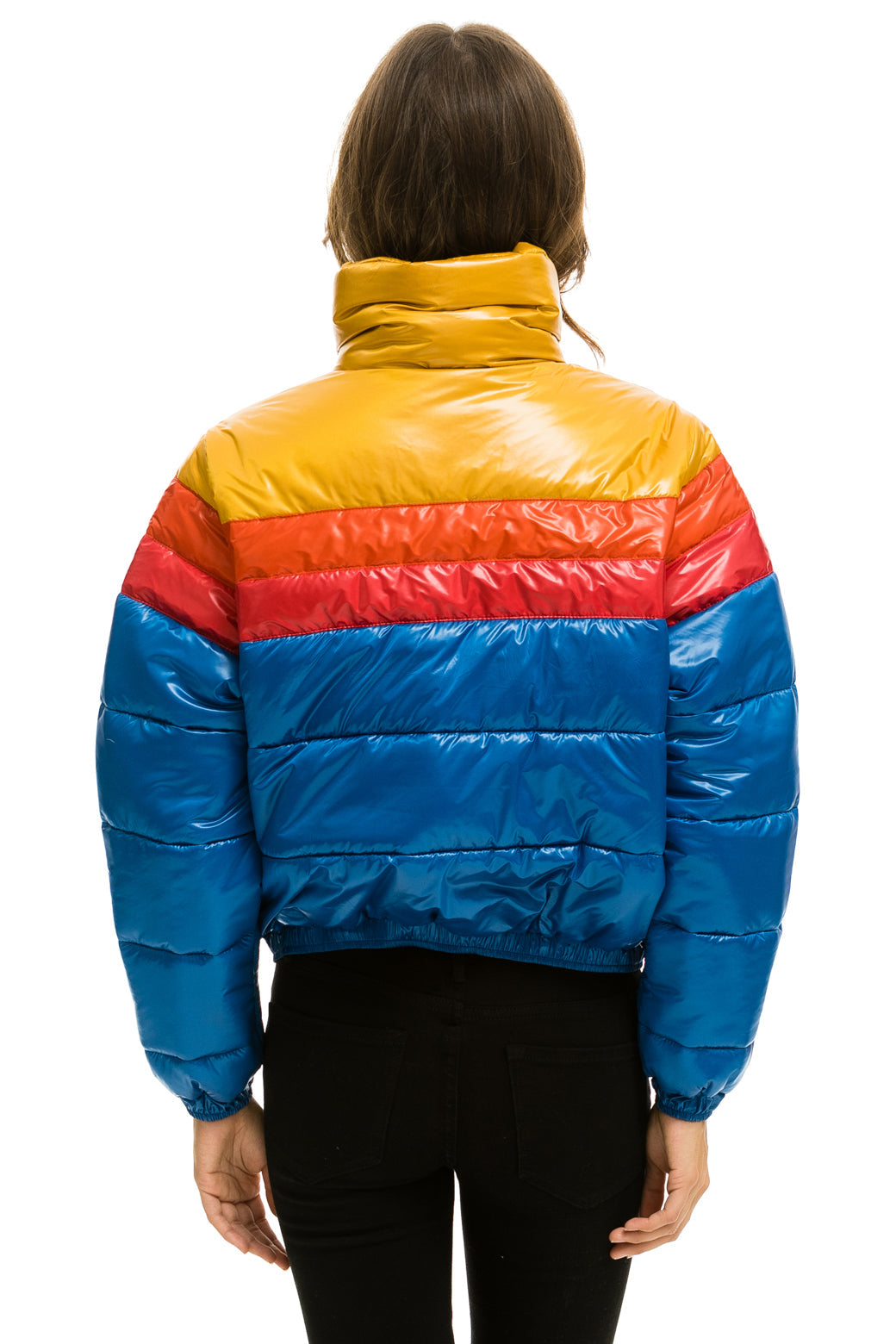 COLOR BLOCK LUXE APRES PUFFER JACKET - GLOSSY SNORKEL BLUE