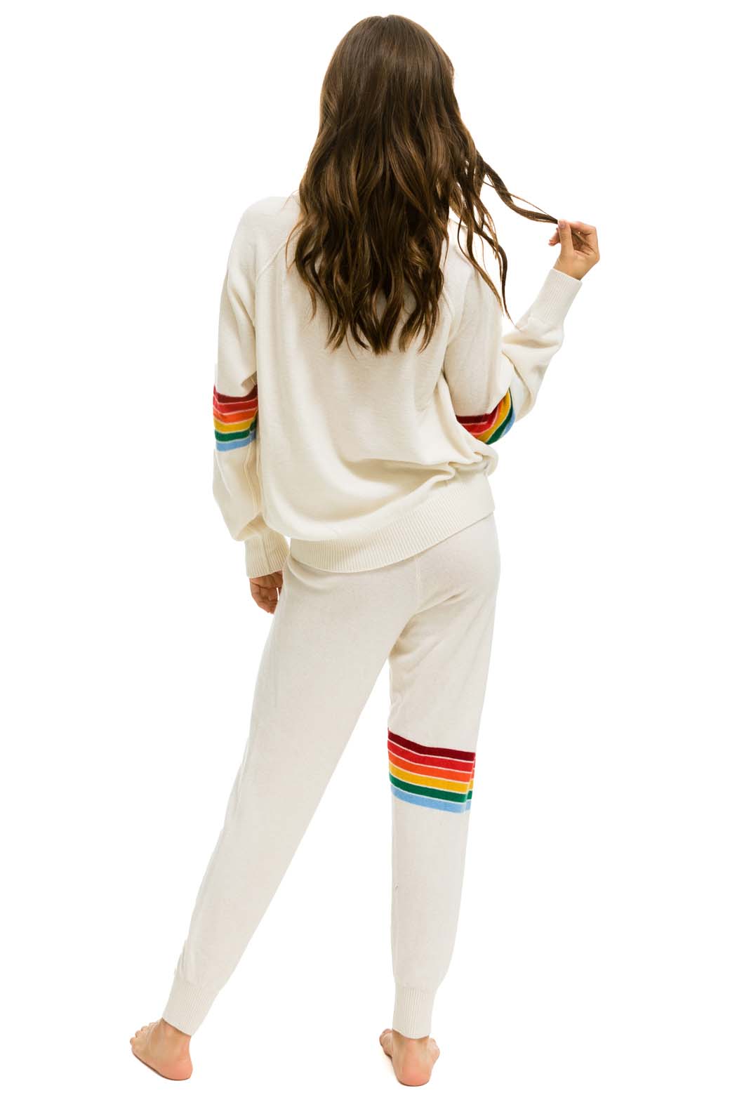 RAINBOW STRIPE CASHMERE LIGHT SWEATER PANT - VINTAGE WHITE