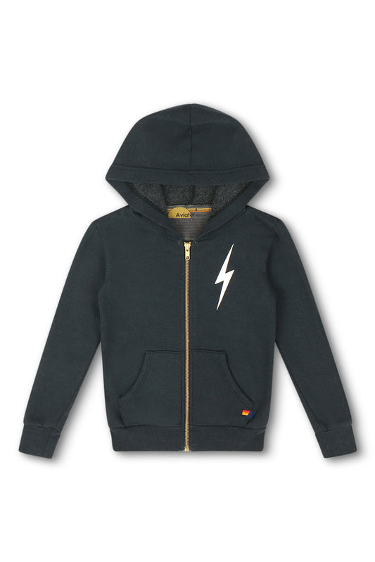 KIDS BOLT PRINT ZIP HOODIE - CHARCOAL // WHITE