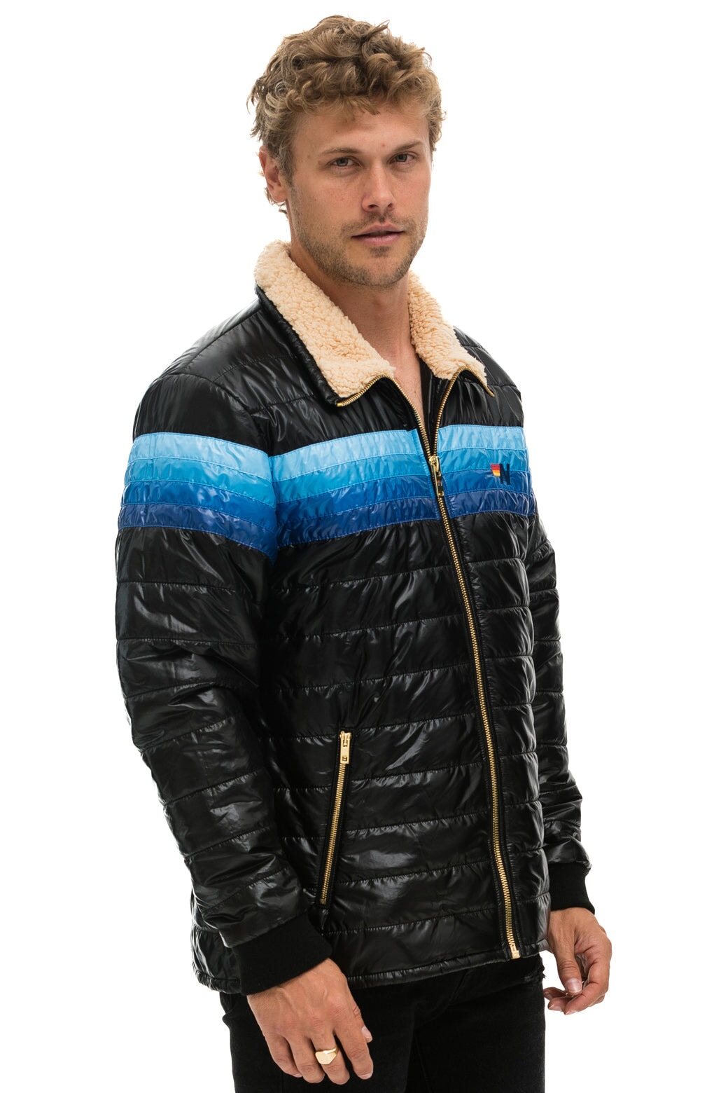 4 STRIPE JACKET -  GLOSSY BLACK // BLUE