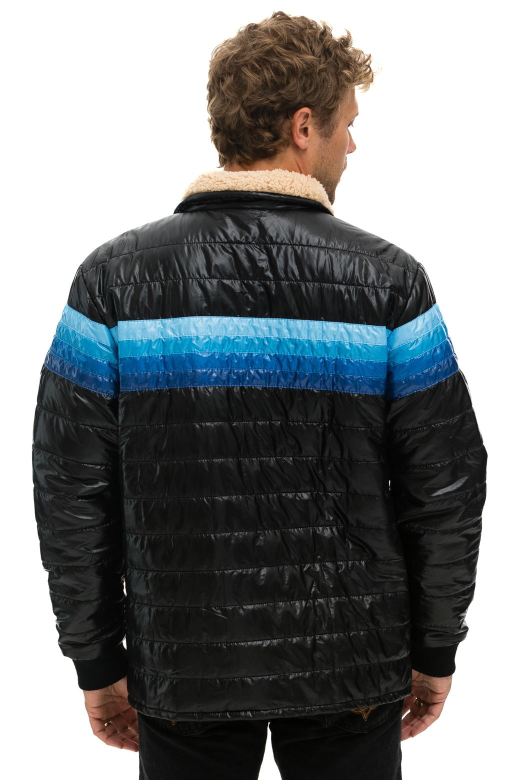 4 STRIPE JACKET -  GLOSSY BLACK // BLUE