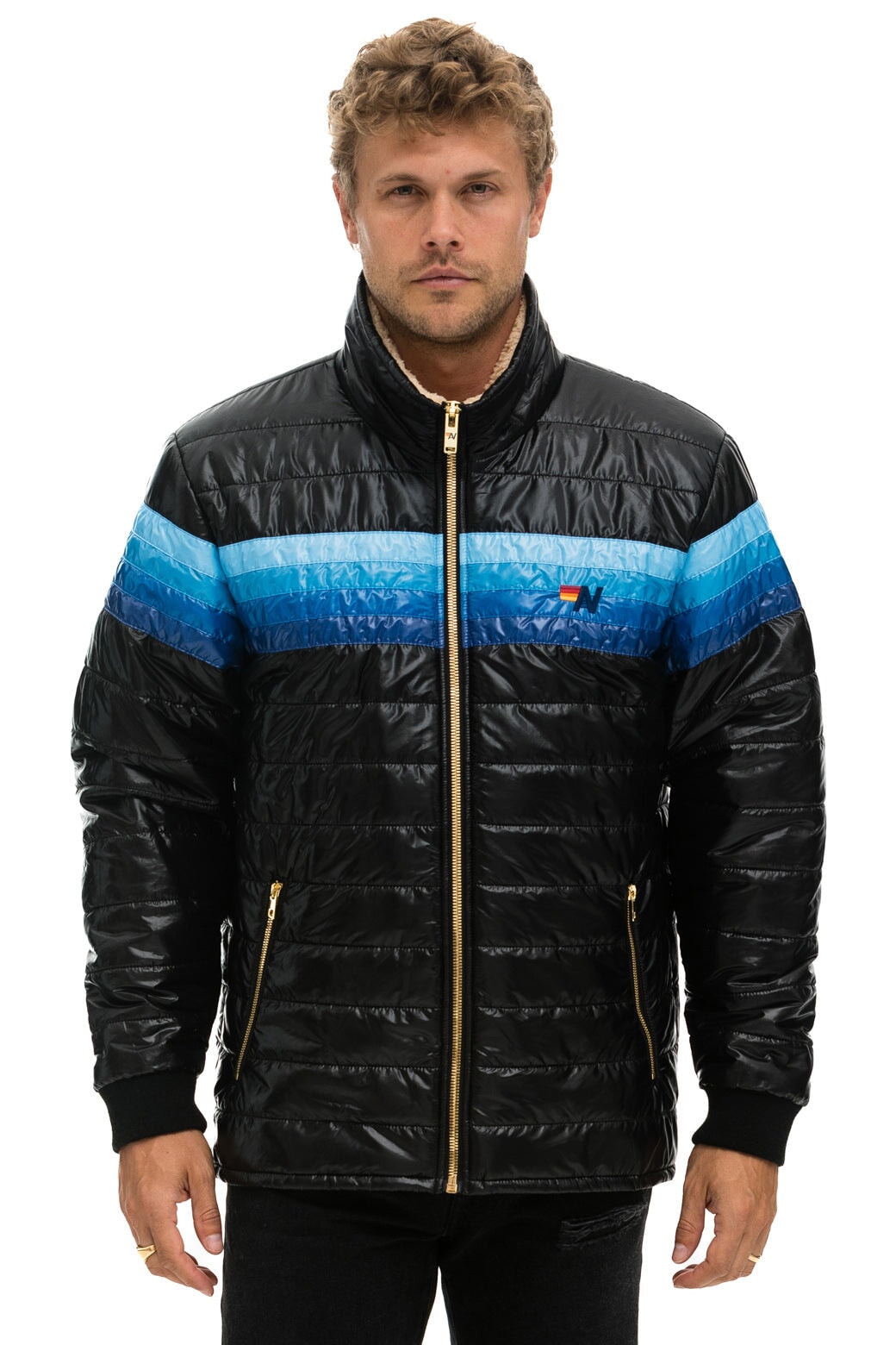 4 STRIPE JACKET -  GLOSSY BLACK // BLUE