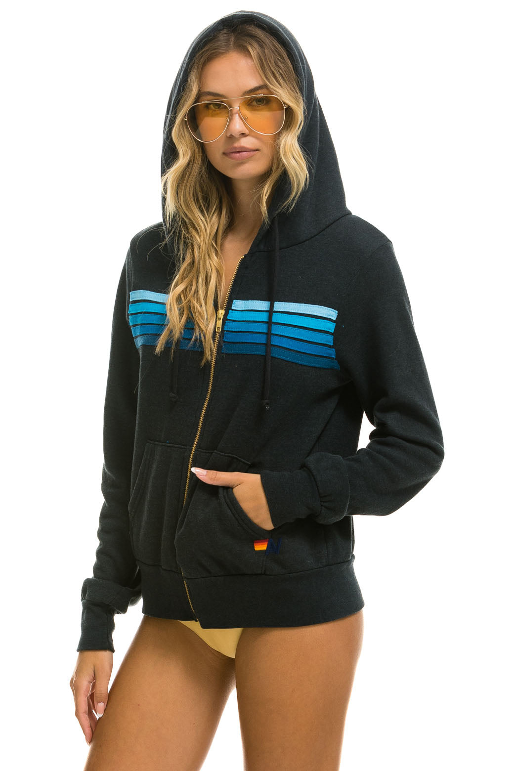 5 STRIPE HOODIE - CHARCOAL // BLUE