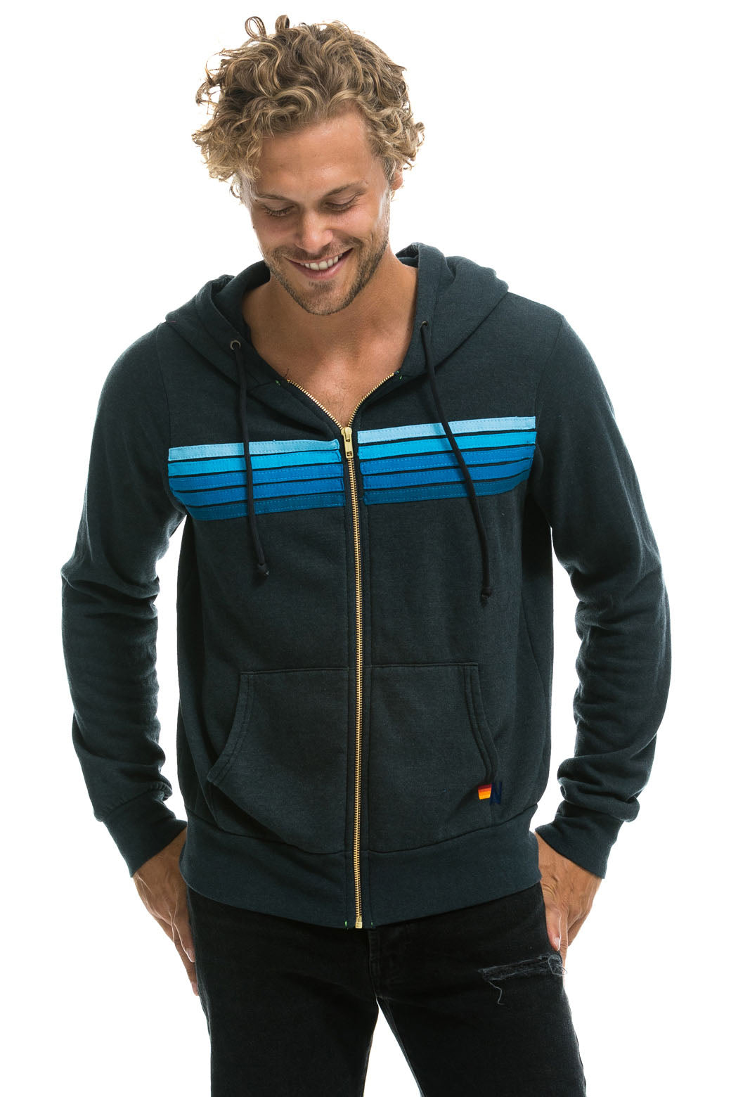 5 STRIPE HOODIE - CHARCOAL // BLUE