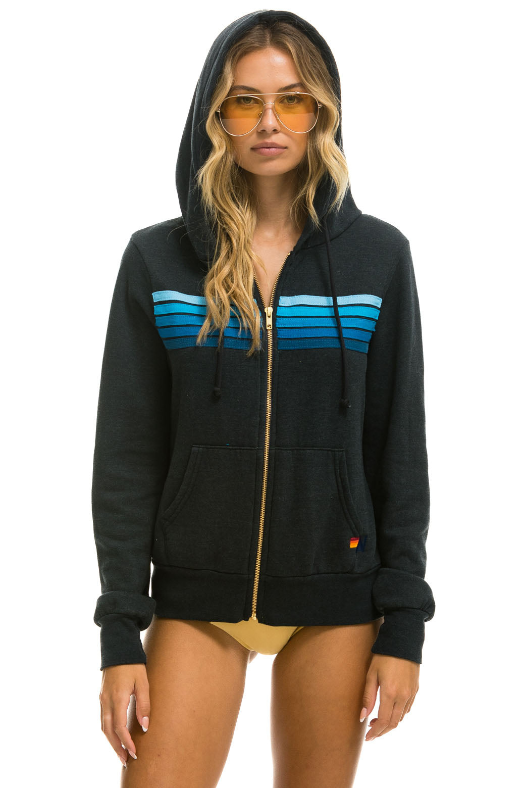 5 STRIPE HOODIE - CHARCOAL // BLUE