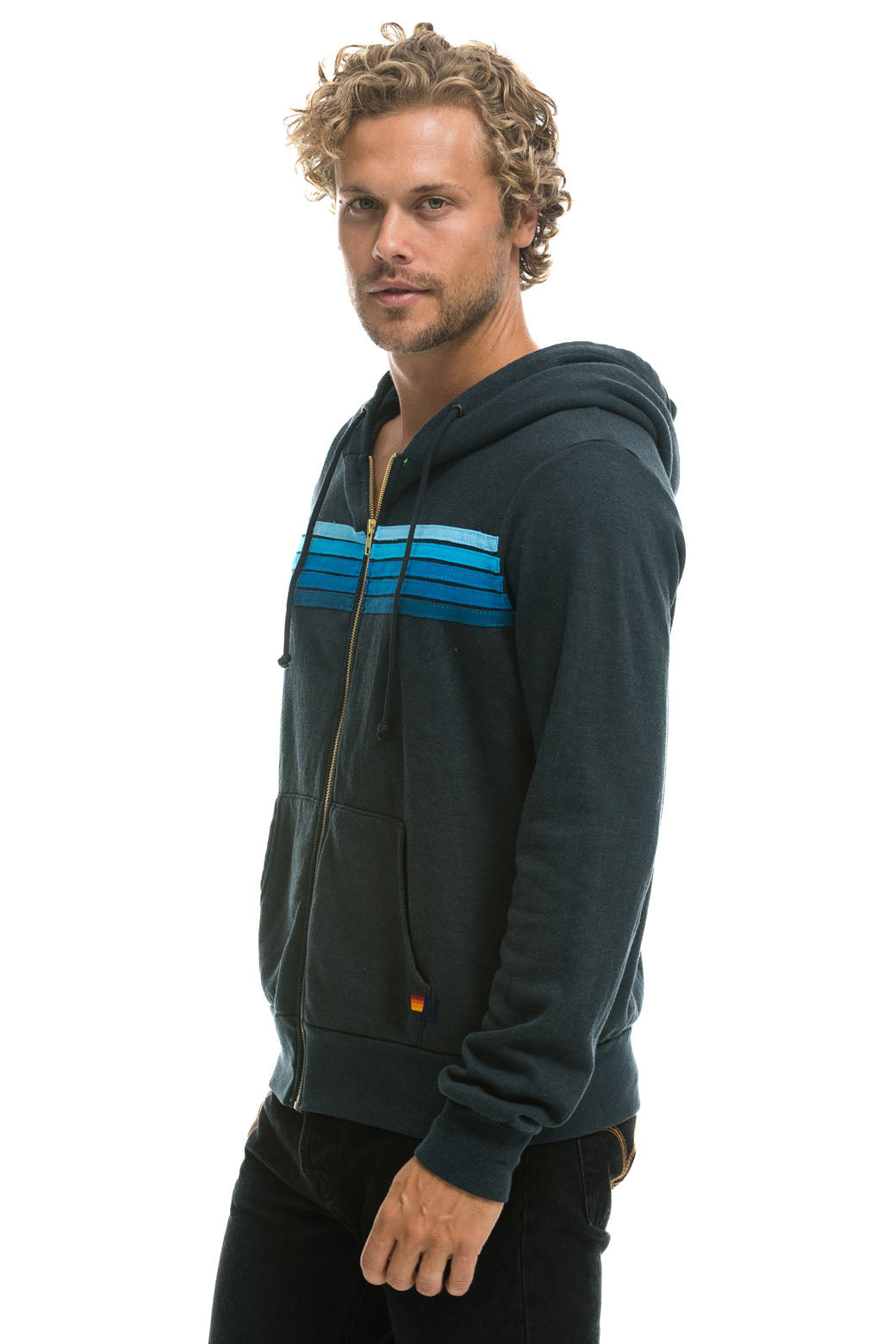 5 STRIPE HOODIE - CHARCOAL // BLUE