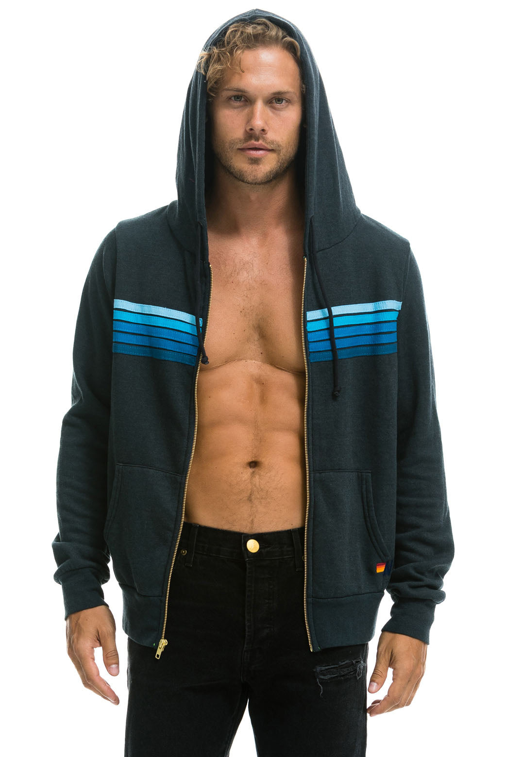 5 STRIPE HOODIE - CHARCOAL // BLUE