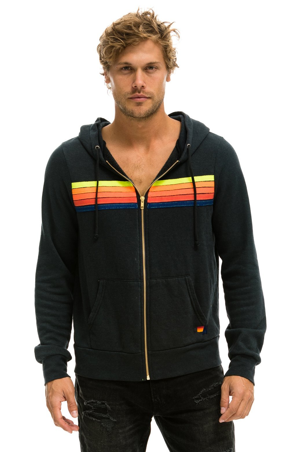 5 STRIPE HOODIE - CHARCOAL // NEON RAINBOW