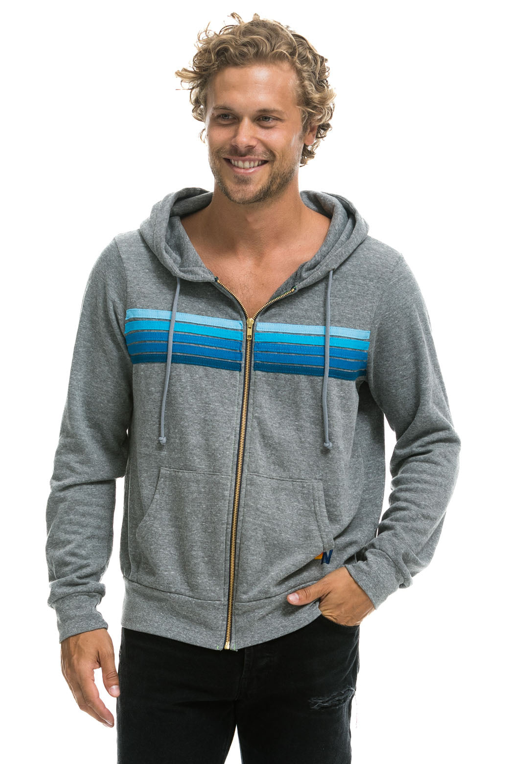 5 STRIPE HOODIE - HEATHER GREY // BLUE