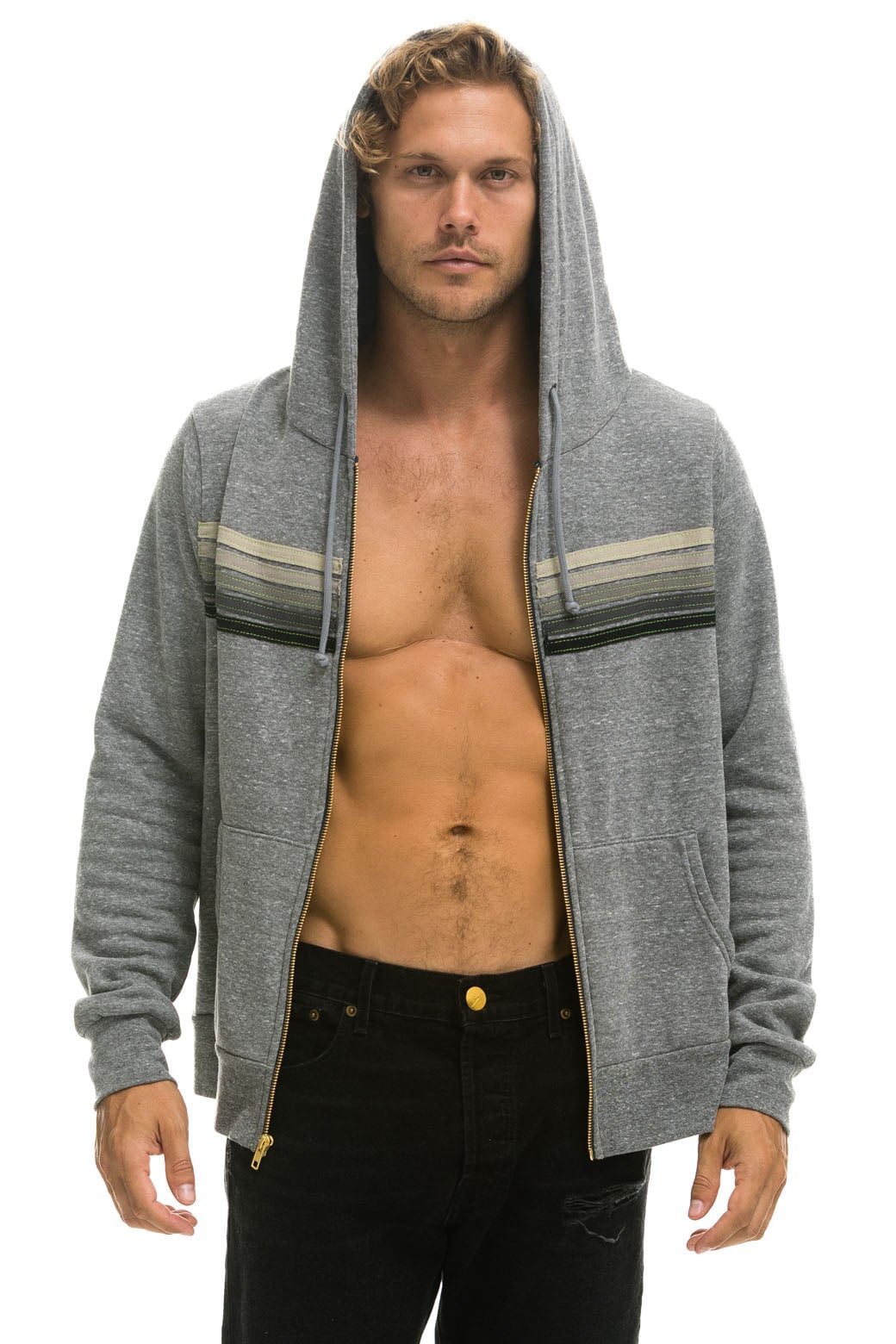 5 STRIPE HOODIE - HEATHER GREY // GREY