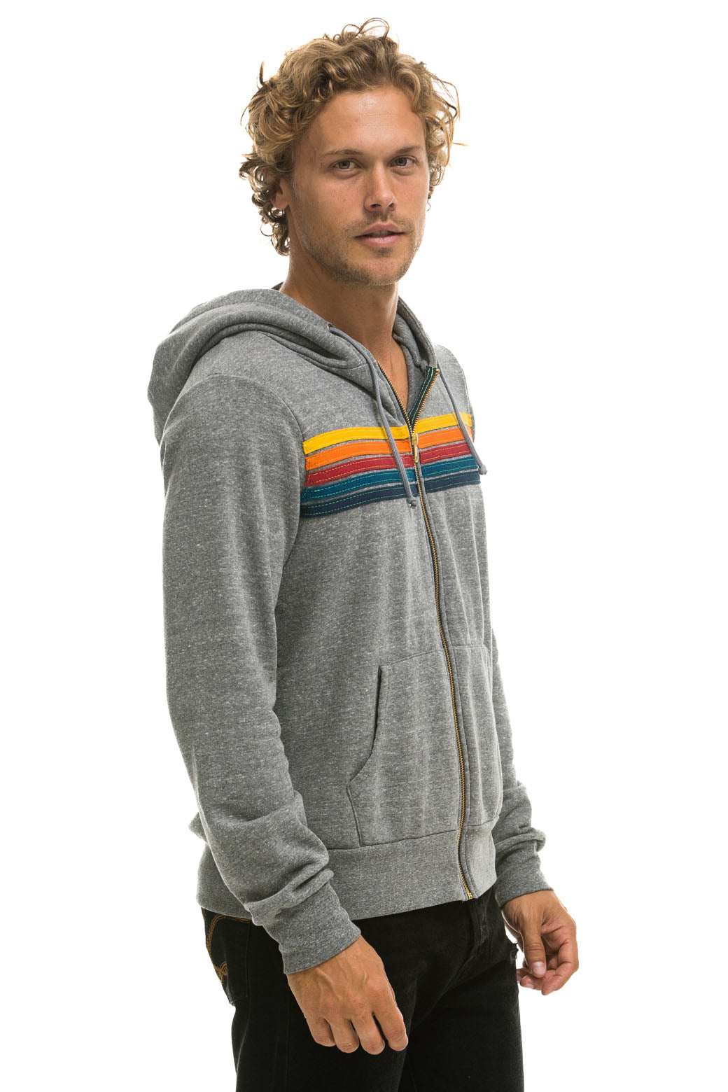 5 STRIPE HOODIE - HEATHER GREY