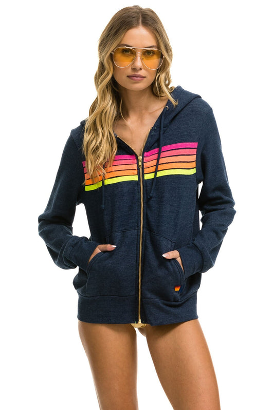 5 STRIPE HOODIE - HEATHER NAVY // NEON STRIPES