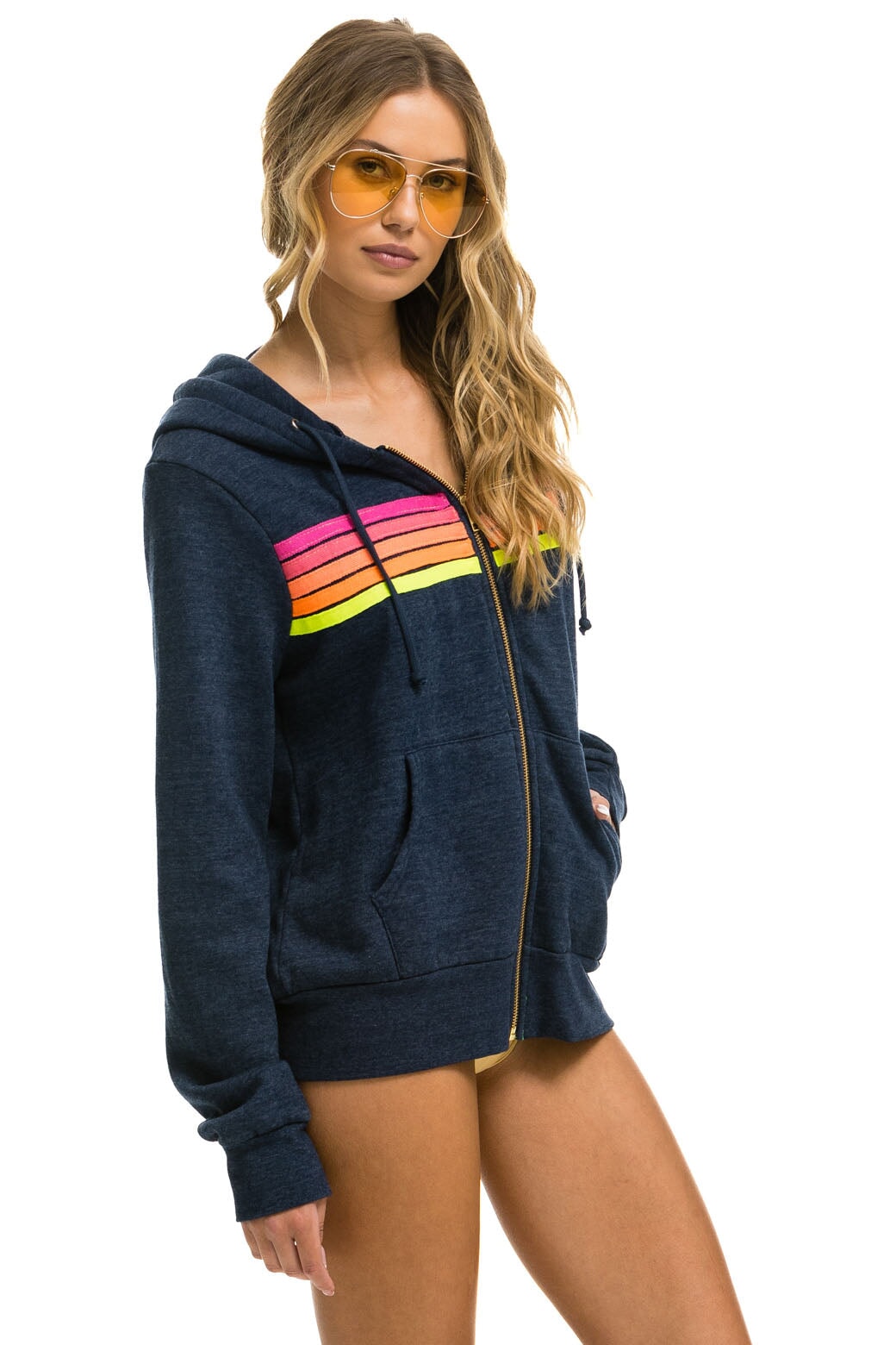 5 STRIPE HOODIE - HEATHER NAVY // NEON STRIPES