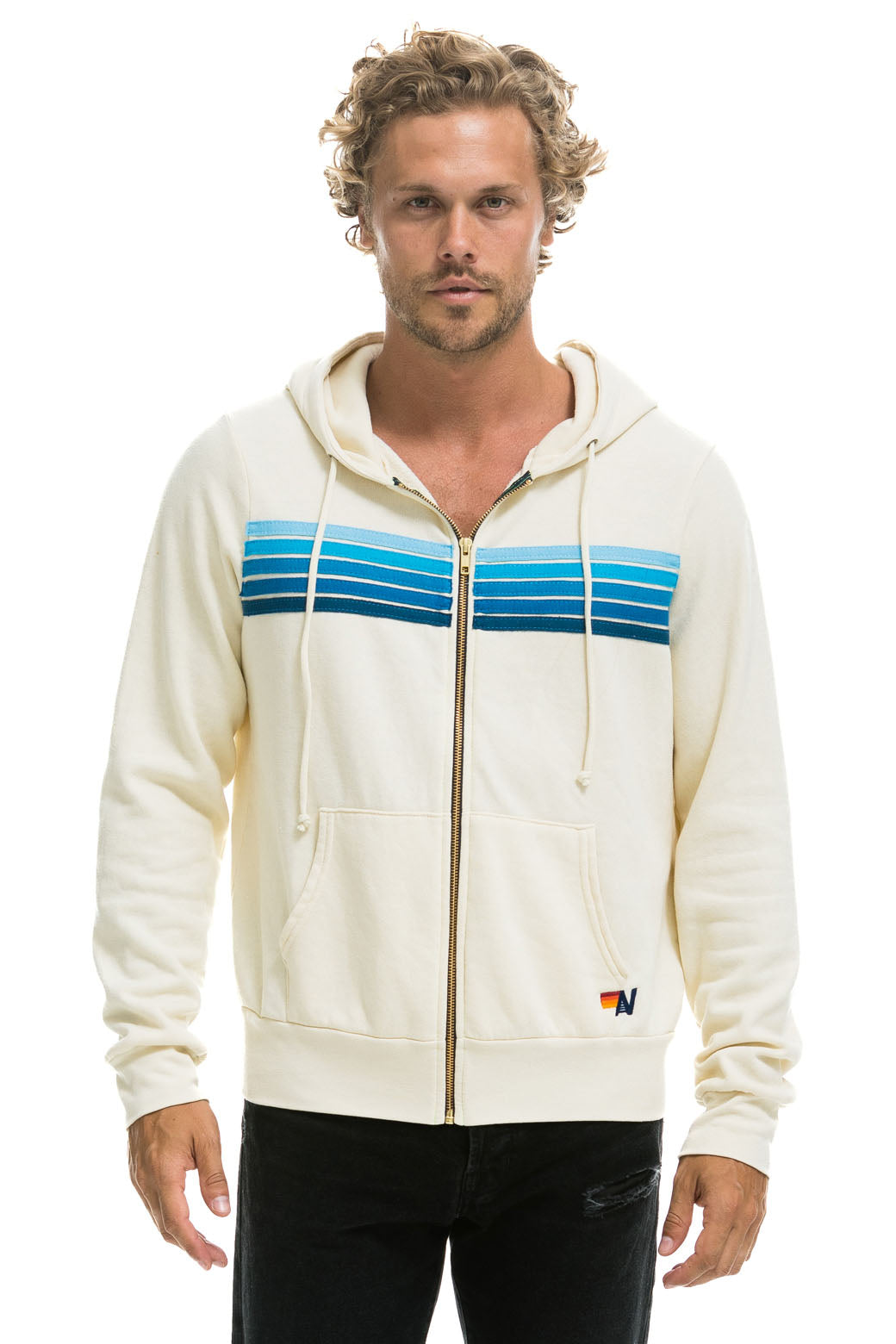 5 STRIPE HOODIE - VINTAGE WHITE // BLUE
