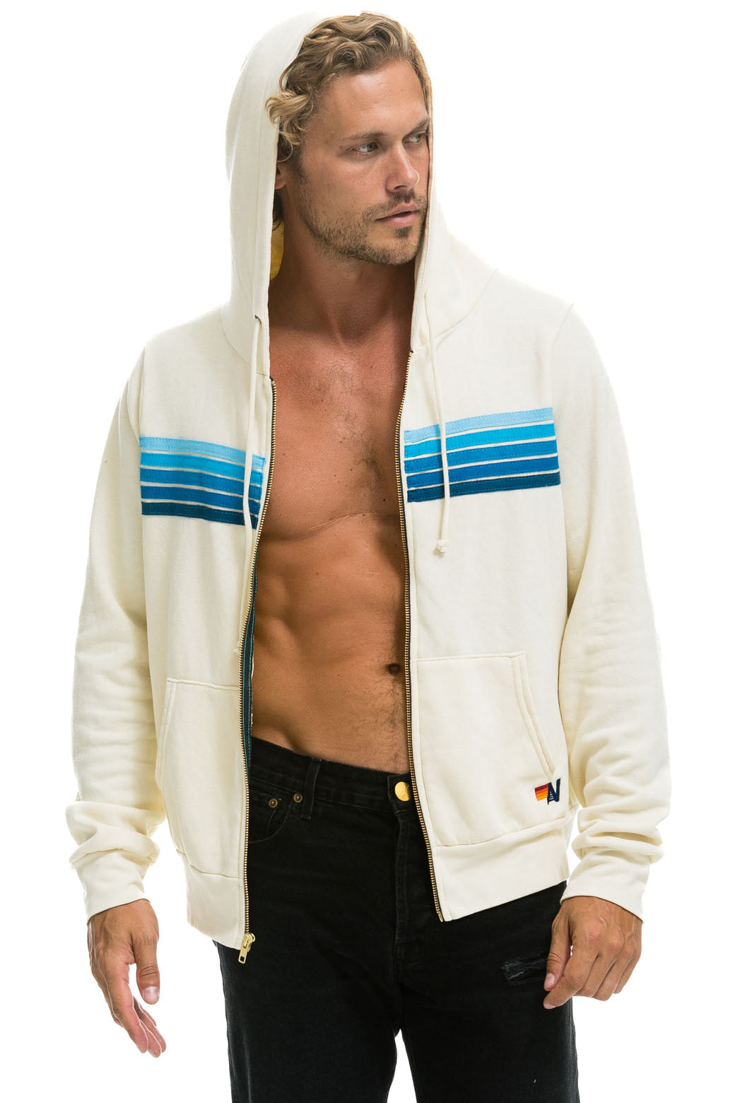 5 STRIPE HOODIE - VINTAGE WHITE // BLUE