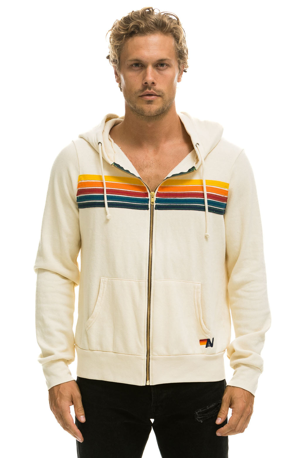 5 STRIPE HOODIE - VINTAGE WHITE