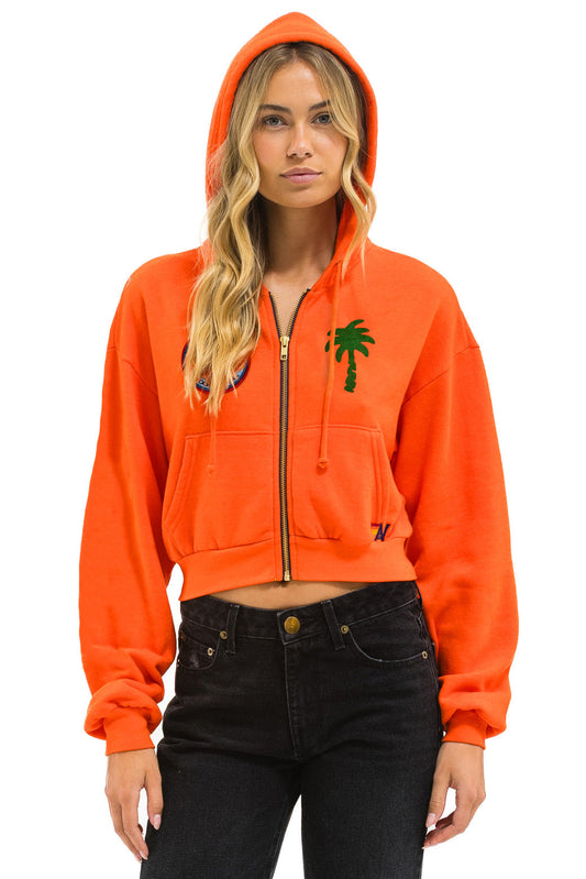 PALM TREE MONTECITO 2025 CROPPED ZIP HOODIE RELAXED - ORANGE