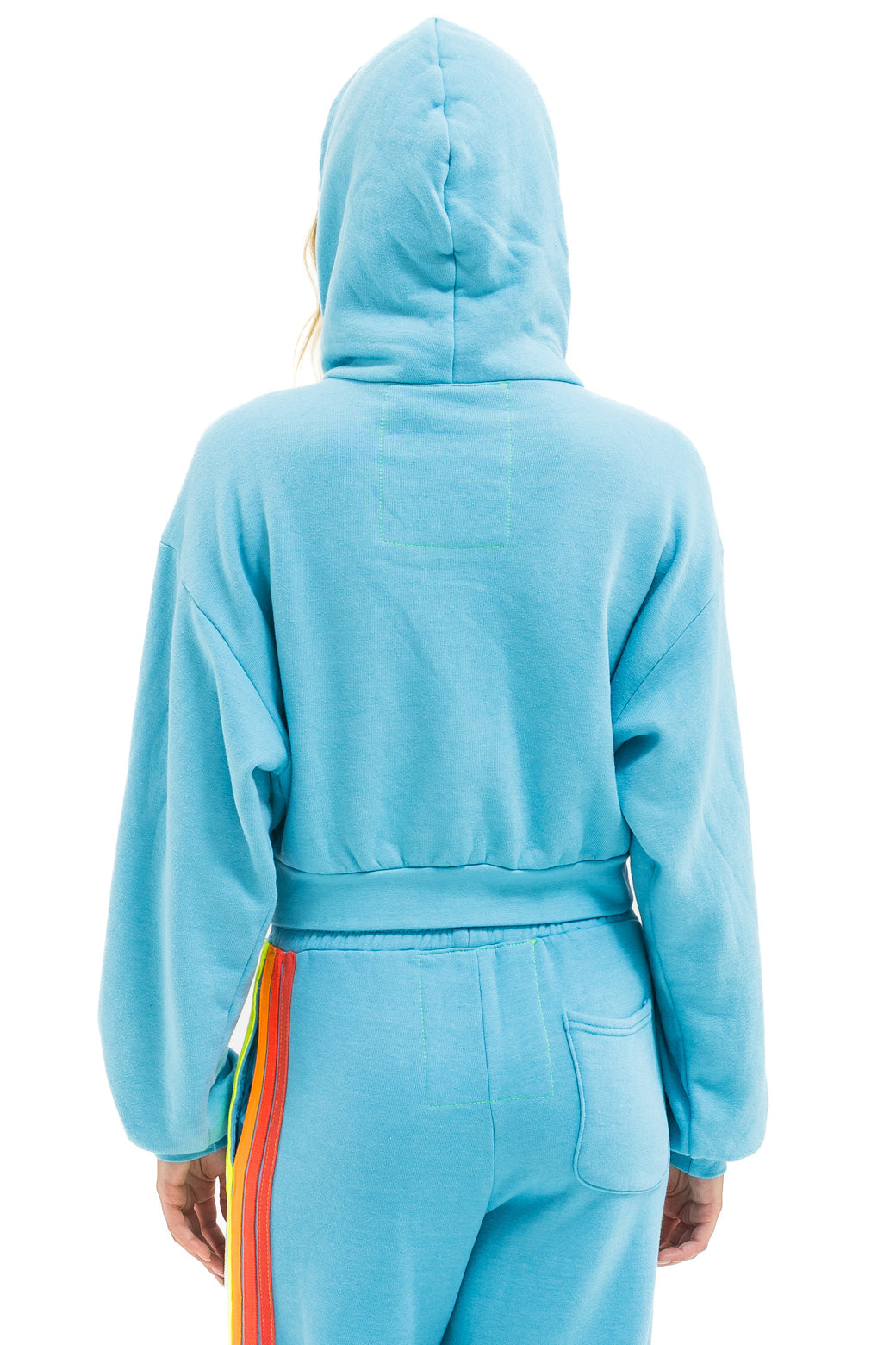 5 STRIPE CROPPED ZIP HOODIE RELAXED - AQUA // WHITE NEON