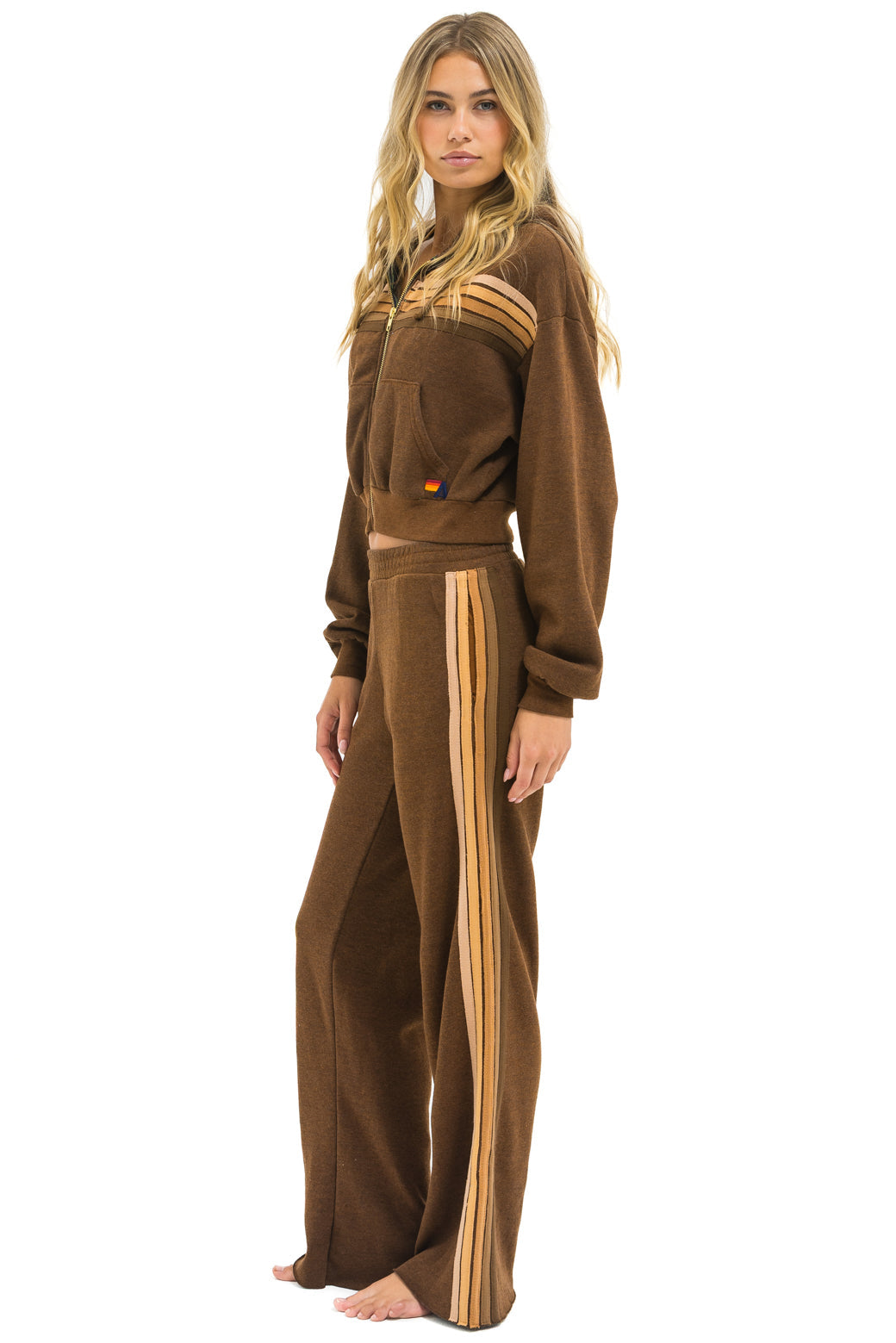 5 STRIPE CROPPED ZIP HOODIE RELAXED - CHOCOLATE // ESPRESSO