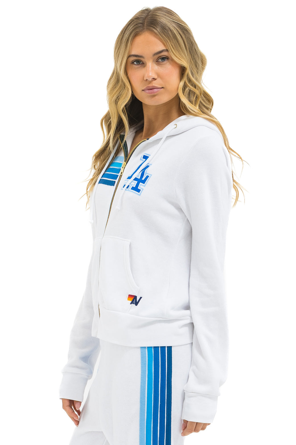 LOS ANGELES DODGERS 5 STRIPE ZIP HOODIE - WHITE // BLUE