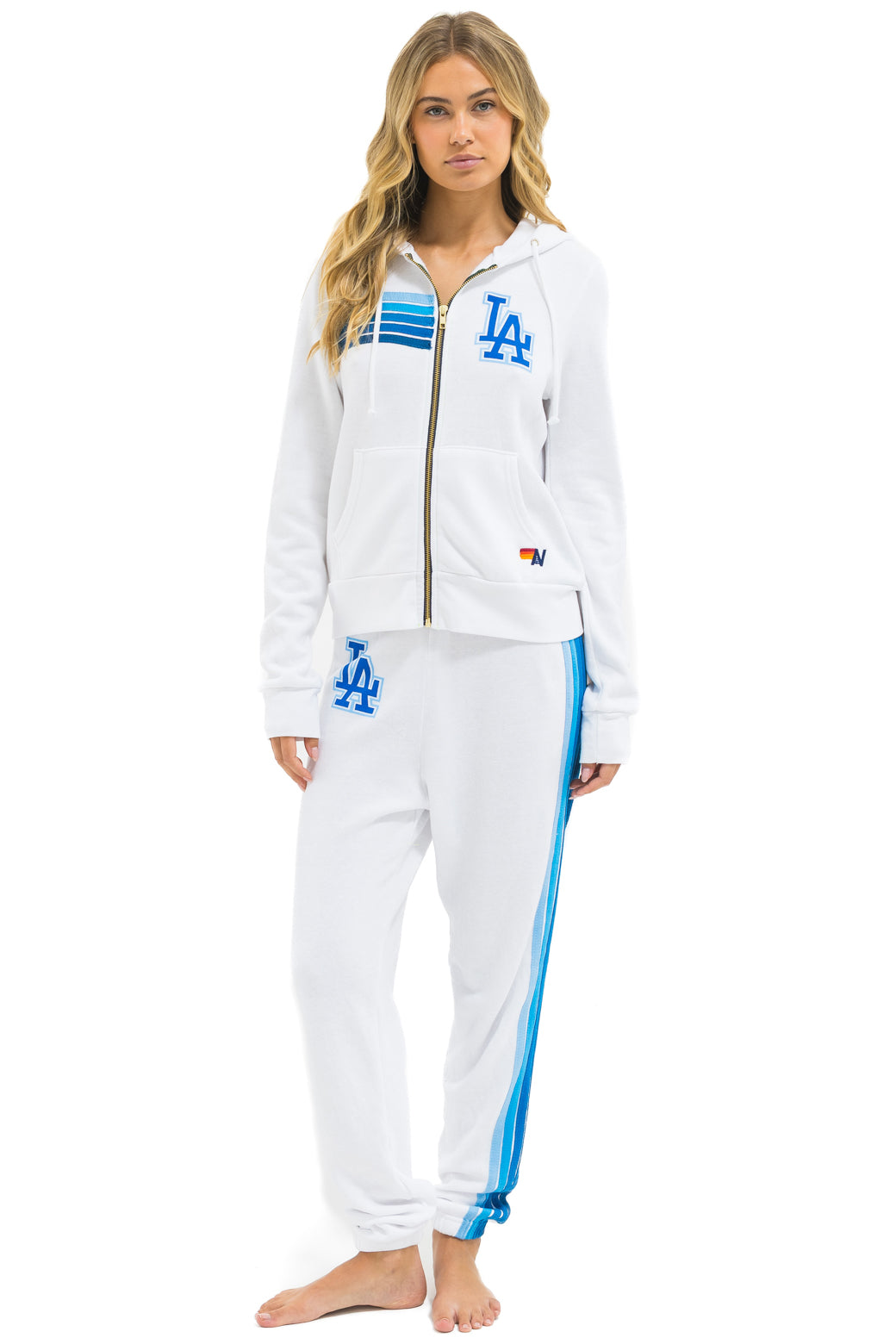 LOS ANGELES DODGERS 5 STRIPE ZIP HOODIE - WHITE // BLUE