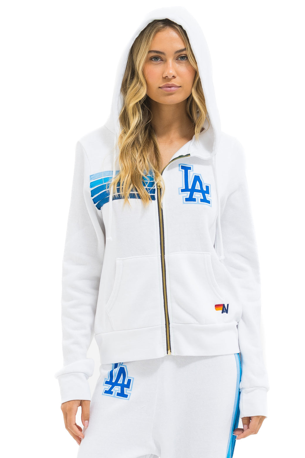 LOS ANGELES DODGERS 5 STRIPE ZIP HOODIE - WHITE // BLUE