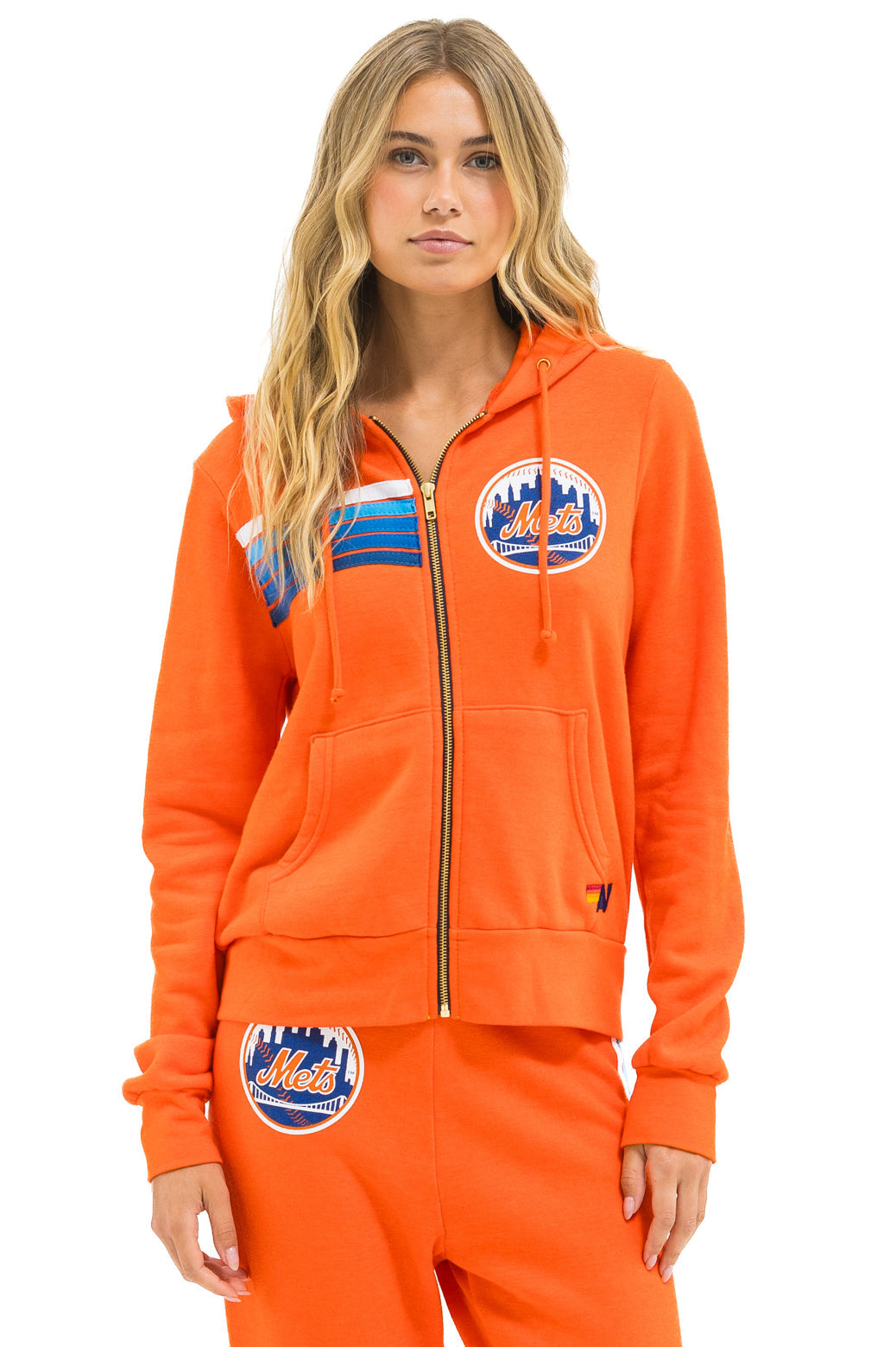 NY METS 5 STRIPE ZIP HOODIE - ORANGE // BLUE