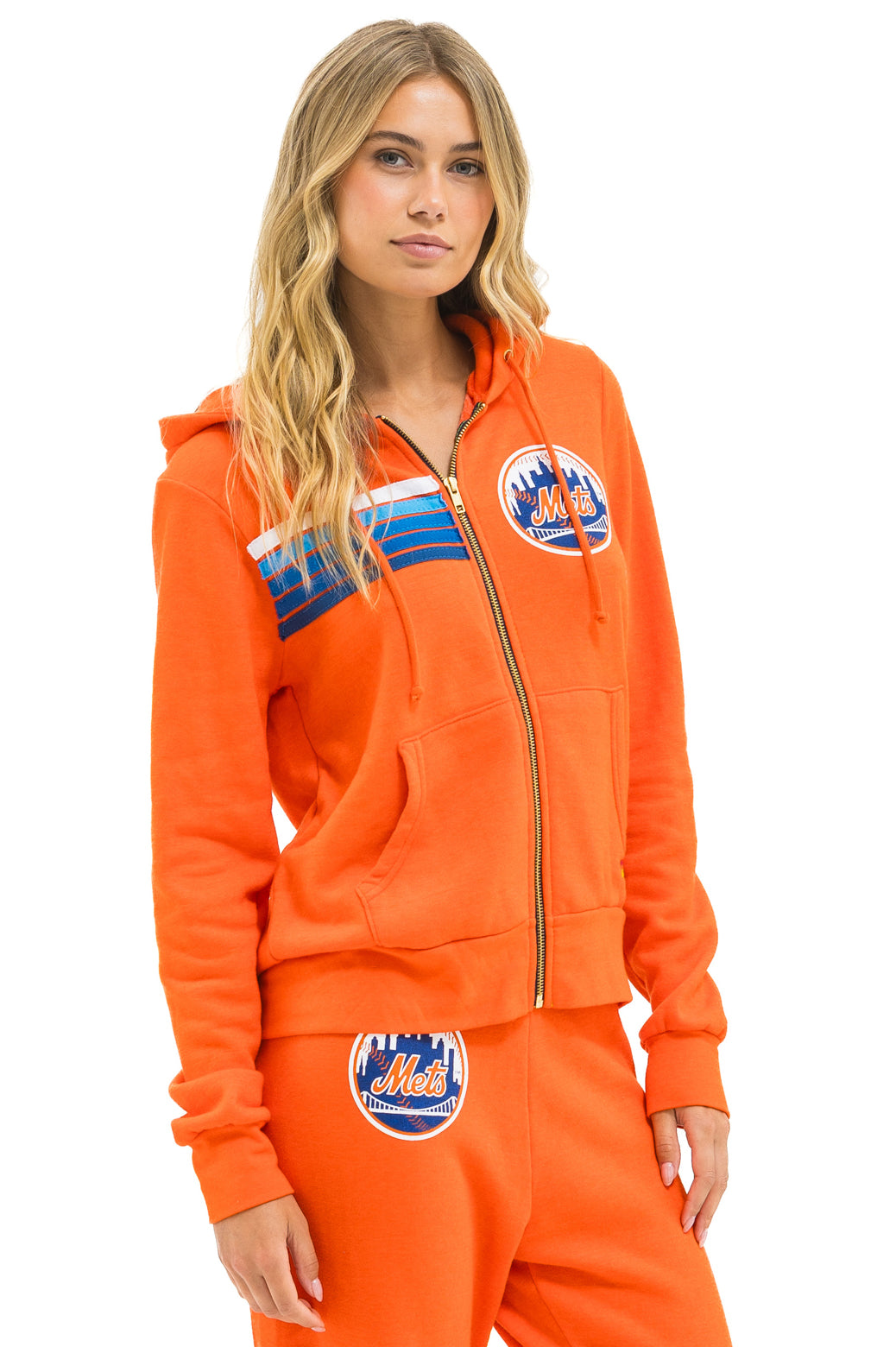 NY METS 5 STRIPE ZIP HOODIE - ORANGE // BLUE