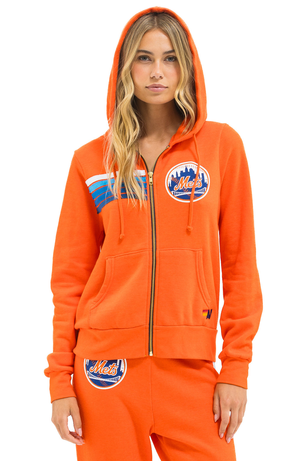 NY METS 5 STRIPE ZIP HOODIE - ORANGE // BLUE