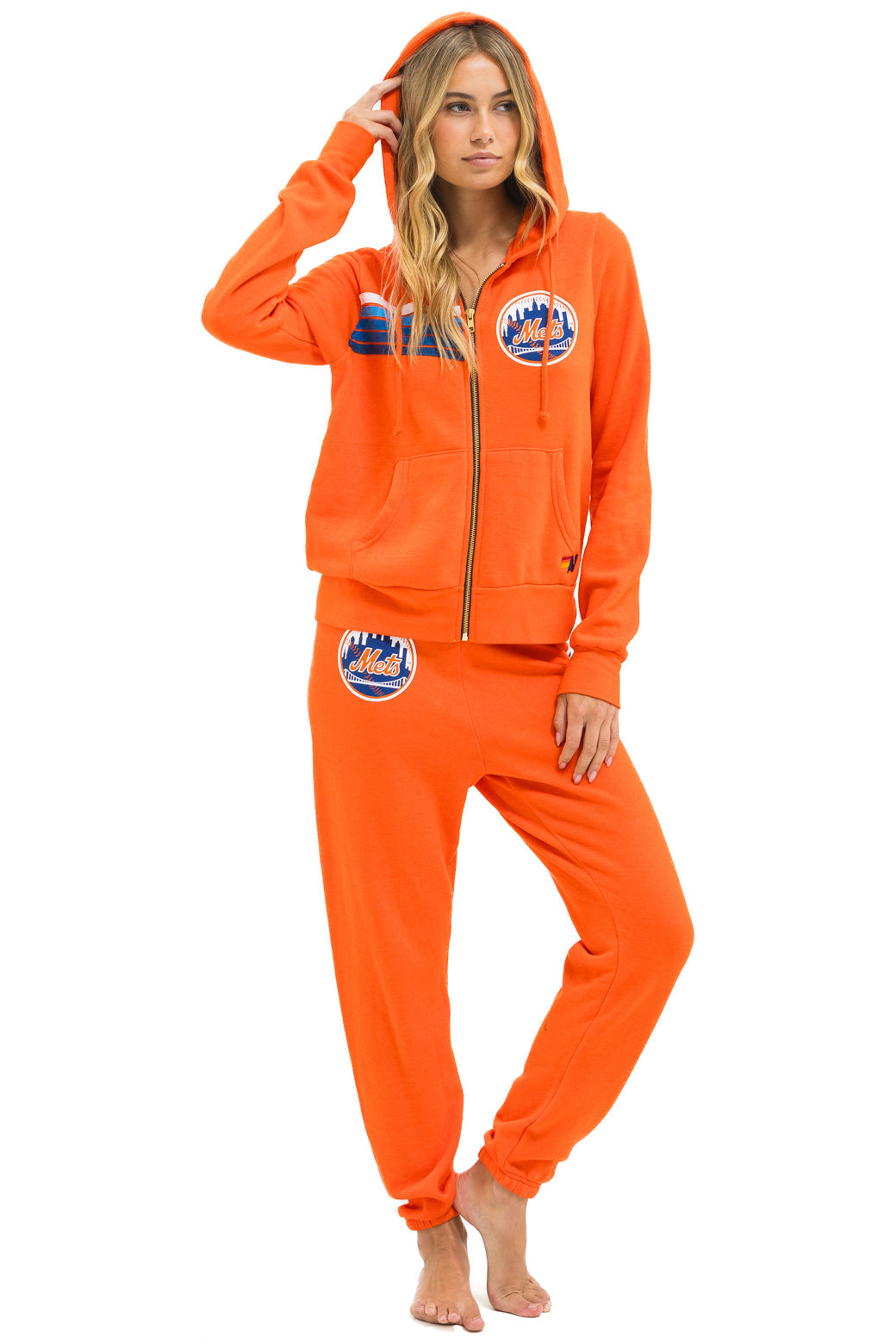 NY METS 5 STRIPE ZIP HOODIE - ORANGE // BLUE