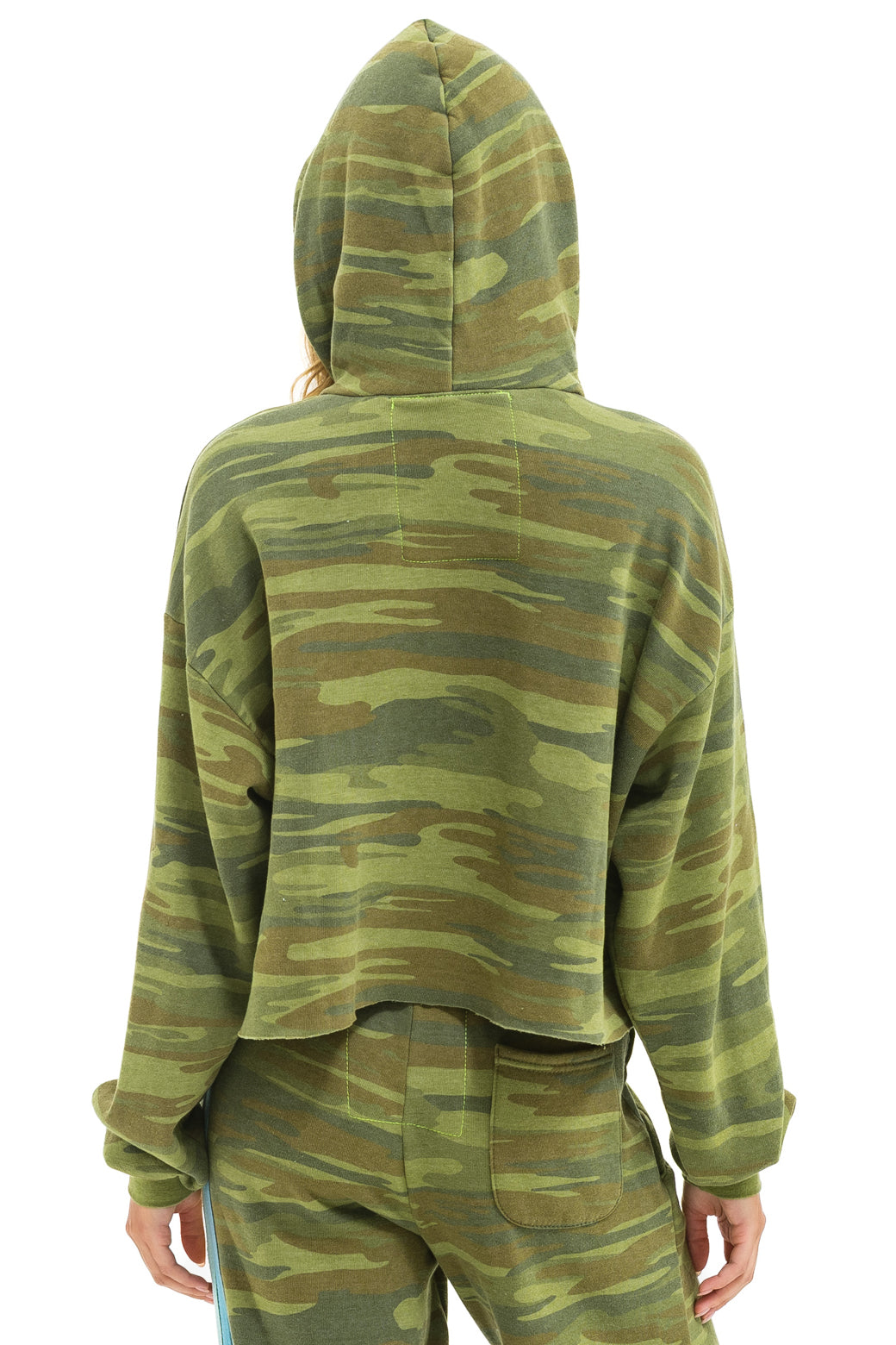 5 STRIPE RELAXED CROPPED PULLOVER HOODIE - CAMO // LIME // AQUA
