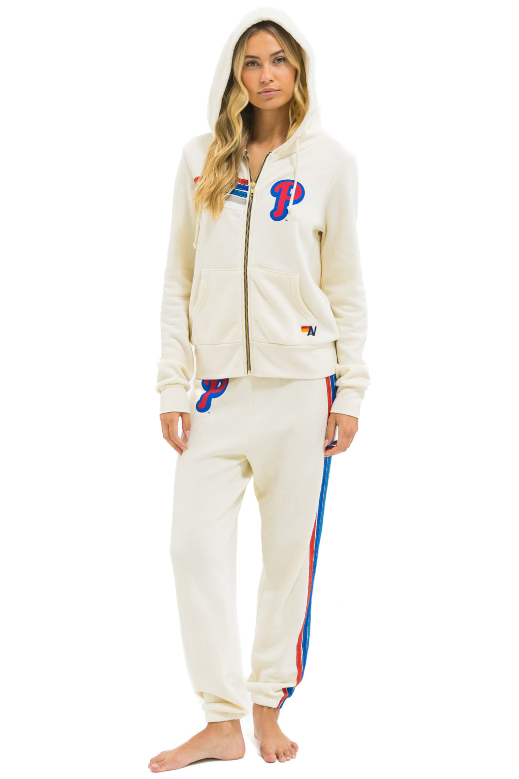 PHILLIES 5 STRIPE ZIP HOODIE - VINTAGE WHITE // USA