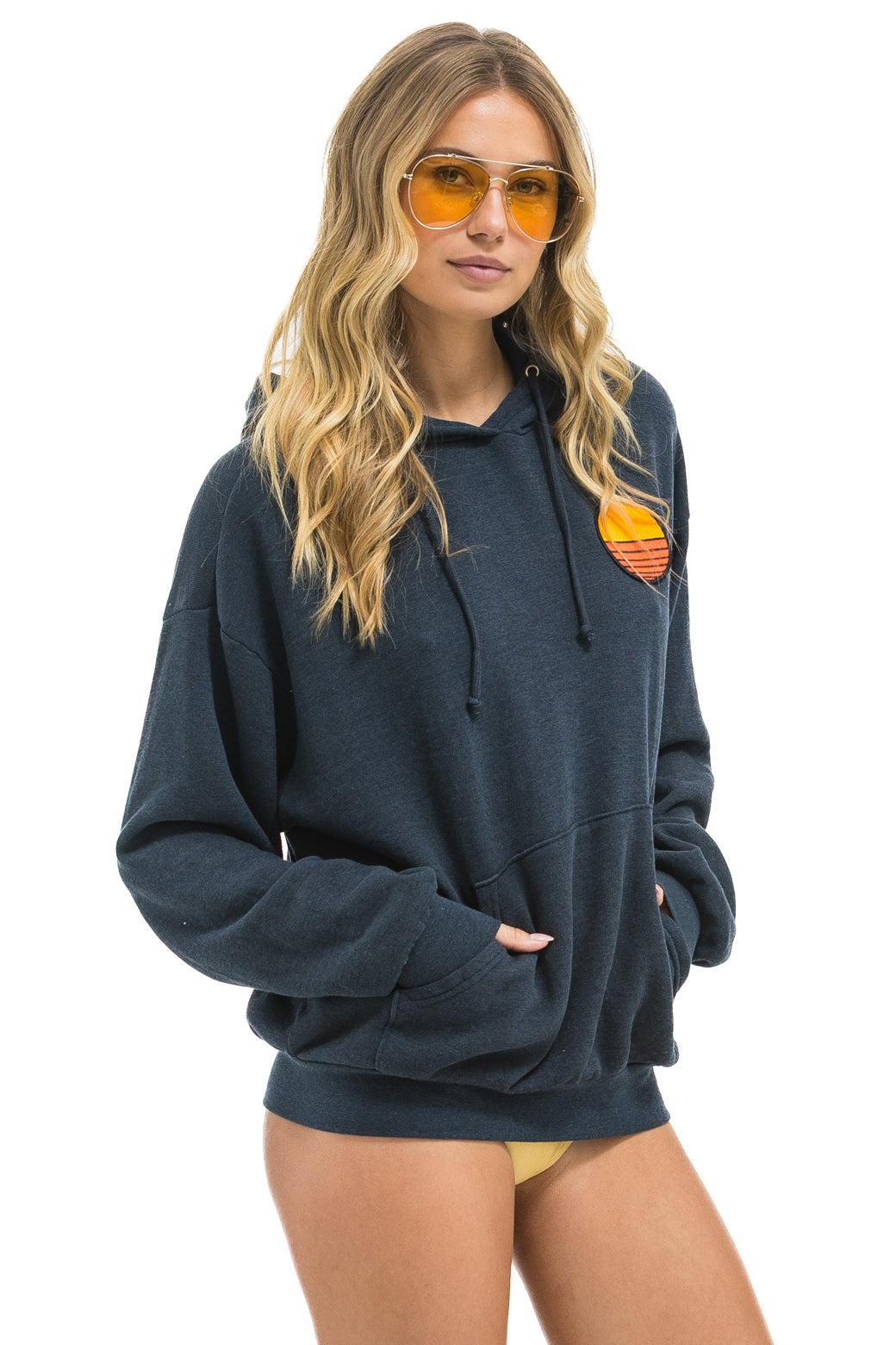 SUNSET PATCH PULLOVER RELAXED HOODIE - CHARCOAL