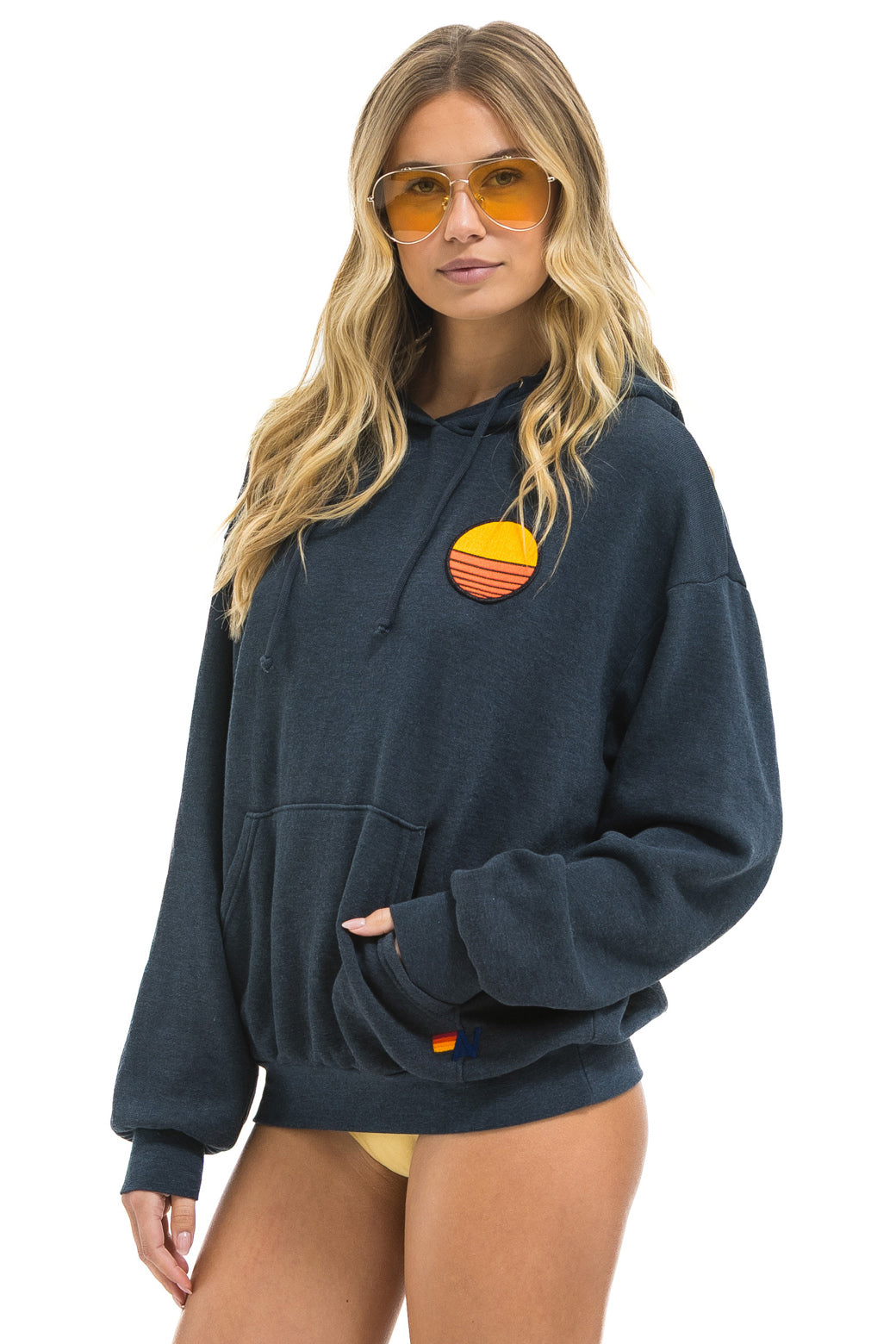 SUNSET PATCH PULLOVER RELAXED HOODIE - CHARCOAL
