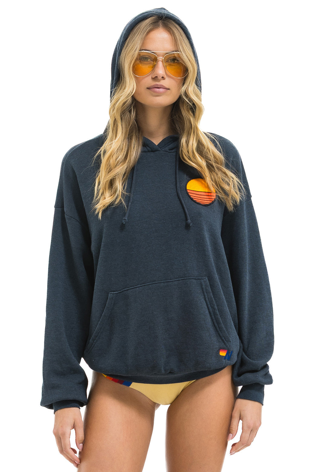 SUNSET PATCH PULLOVER RELAXED HOODIE - CHARCOAL