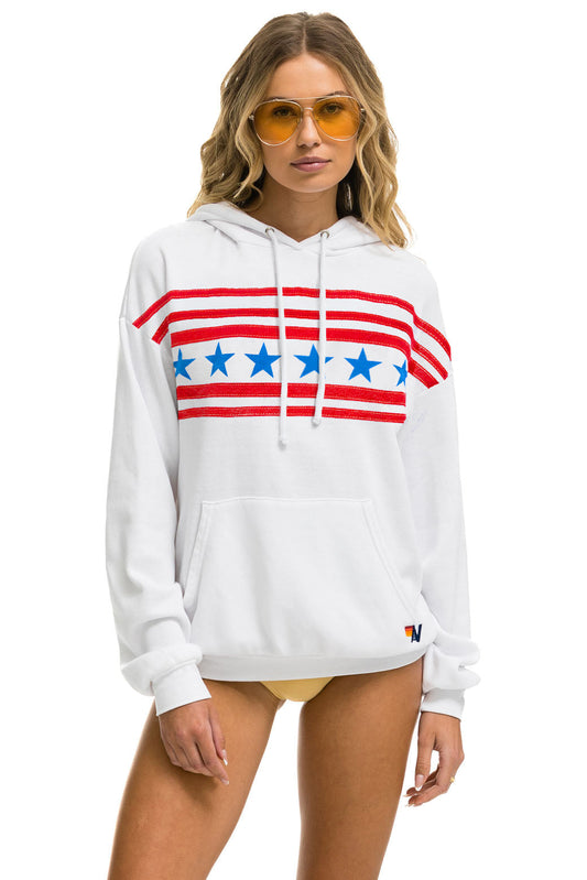 STARS RELAXED PULLOVER HOODIE - WHITE // USA