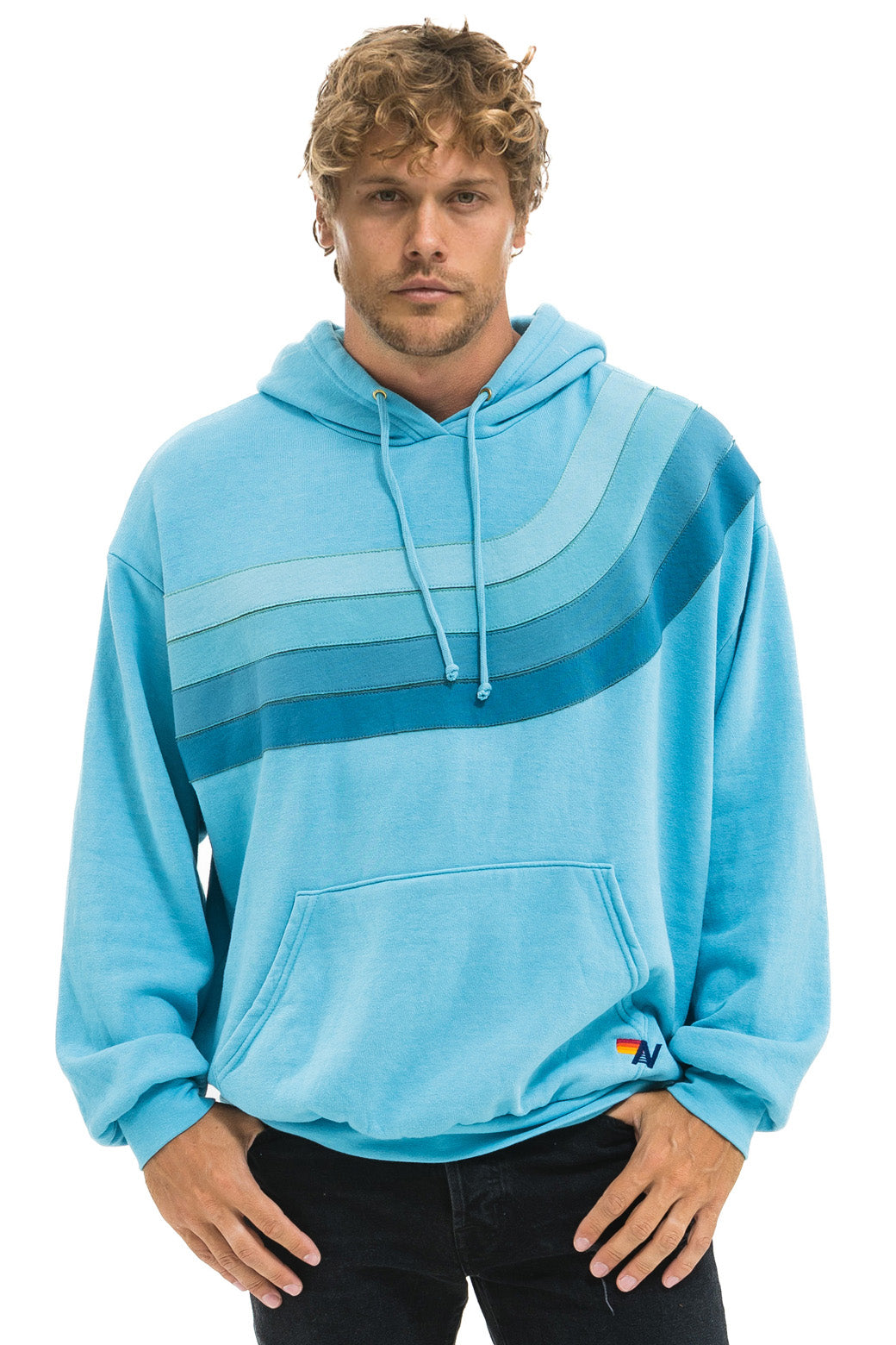 WAVE STRIPE 4 PULLOVER HOODIE RELAXED - AQUA // AQUA